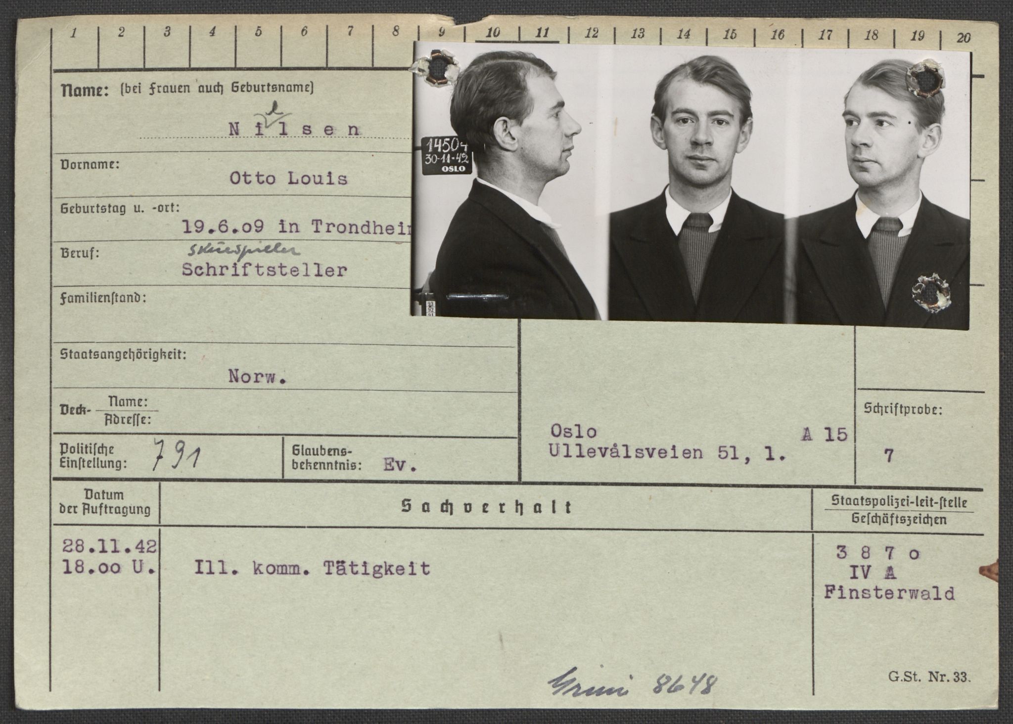 Befehlshaber der Sicherheitspolizei und des SD, RA/RAFA-5969/E/Ea/Eaa/L0007: Register over norske fanger i Møllergata 19: Lundb-N, 1940-1945, p. 1118