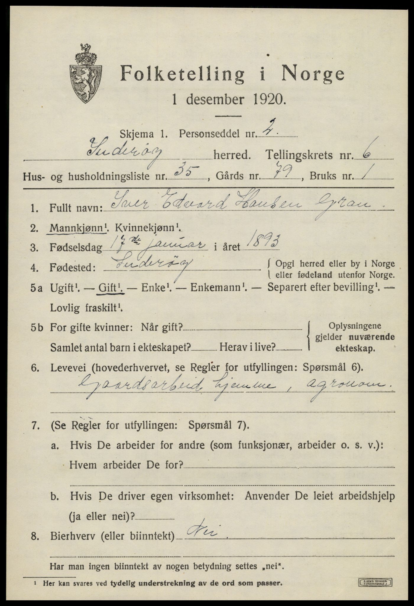 SAT, 1920 census for Inderøy, 1920, p. 5077