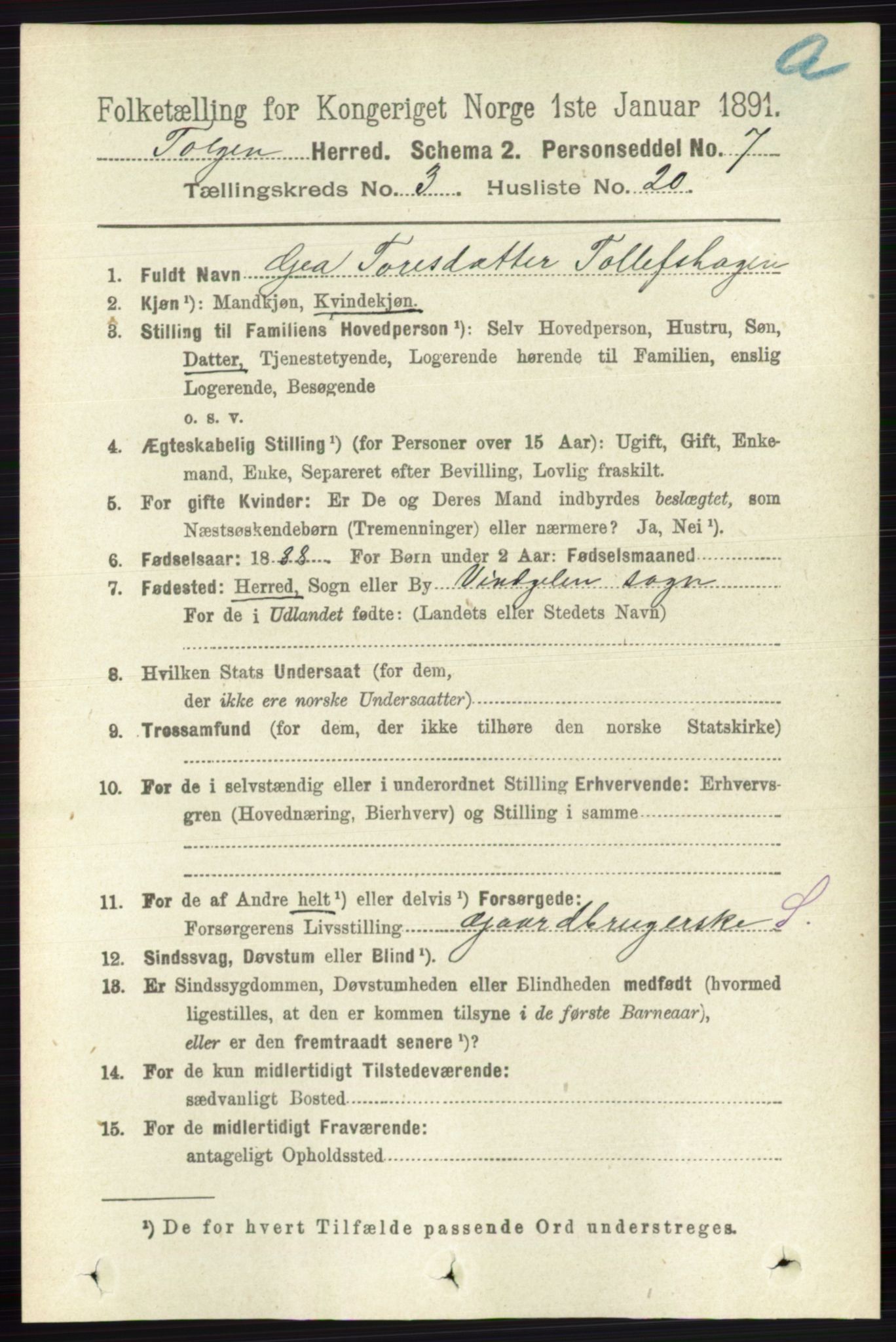 RA, 1891 census for 0436 Tolga, 1891, p. 702