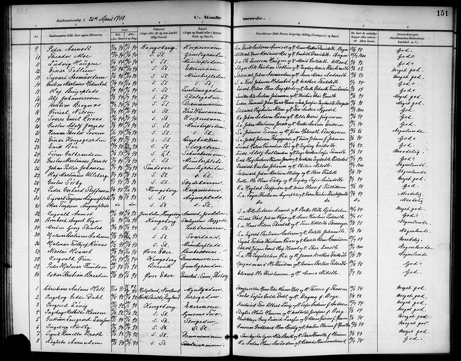 Kongsberg kirkebøker, SAKO/A-22/G/Ga/L0007: Parish register (copy) no. 7, 1901-1915, p. 151