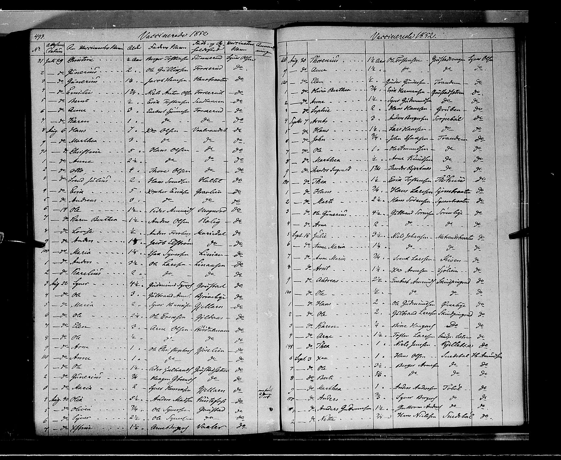 Vinger prestekontor, AV/SAH-PREST-024/H/Ha/Haa/L0009: Parish register (official) no. 9, 1847-1855, p. 493