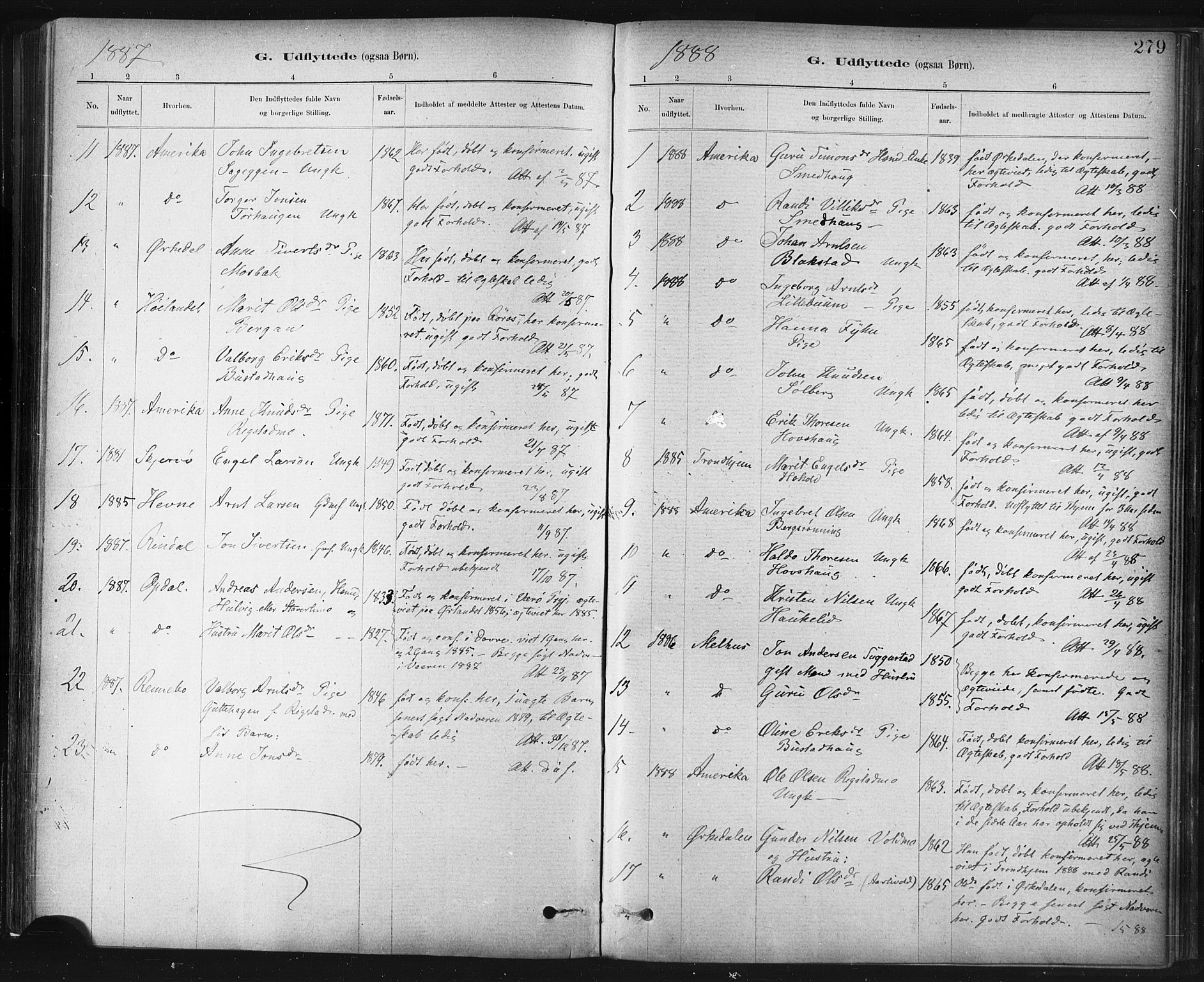 Ministerialprotokoller, klokkerbøker og fødselsregistre - Sør-Trøndelag, SAT/A-1456/672/L0857: Parish register (official) no. 672A09, 1882-1893, p. 279
