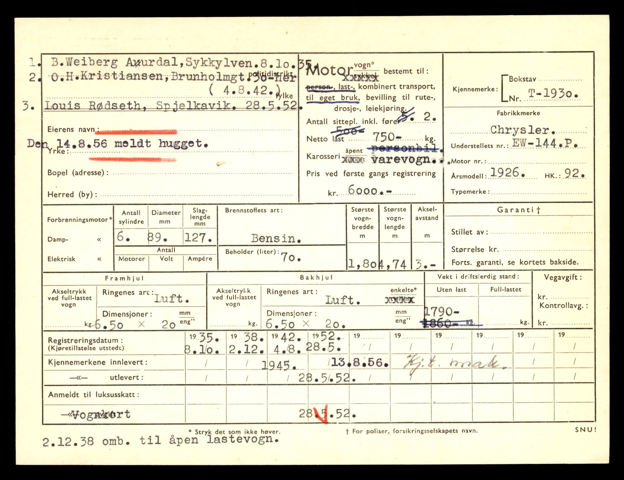 Møre og Romsdal vegkontor - Ålesund trafikkstasjon, AV/SAT-A-4099/F/Fe/L0016: Registreringskort for kjøretøy T 1851 - T 1984, 1927-1998, p. 1797