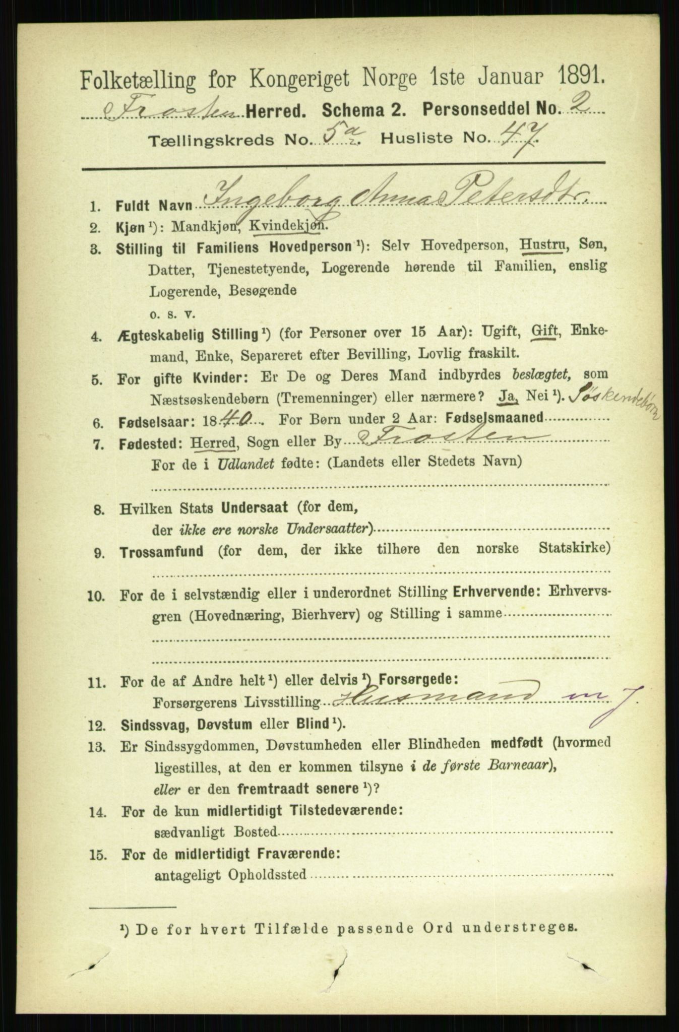 RA, 1891 census for 1717 Frosta, 1891, p. 3622