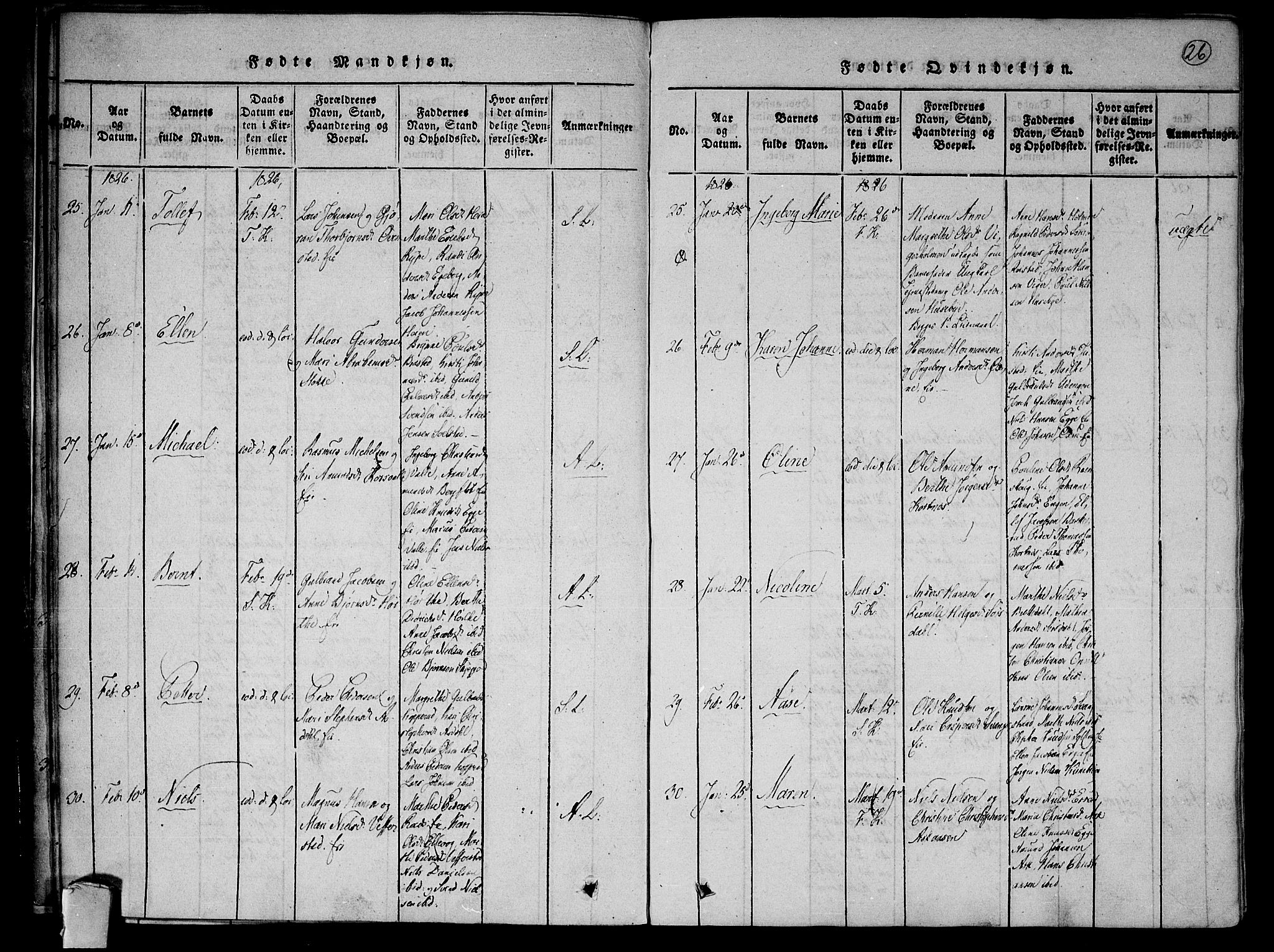 Lier kirkebøker, SAKO/A-230/F/Fa/L0009: Parish register (official) no. I 9, 1824-1827, p. 26