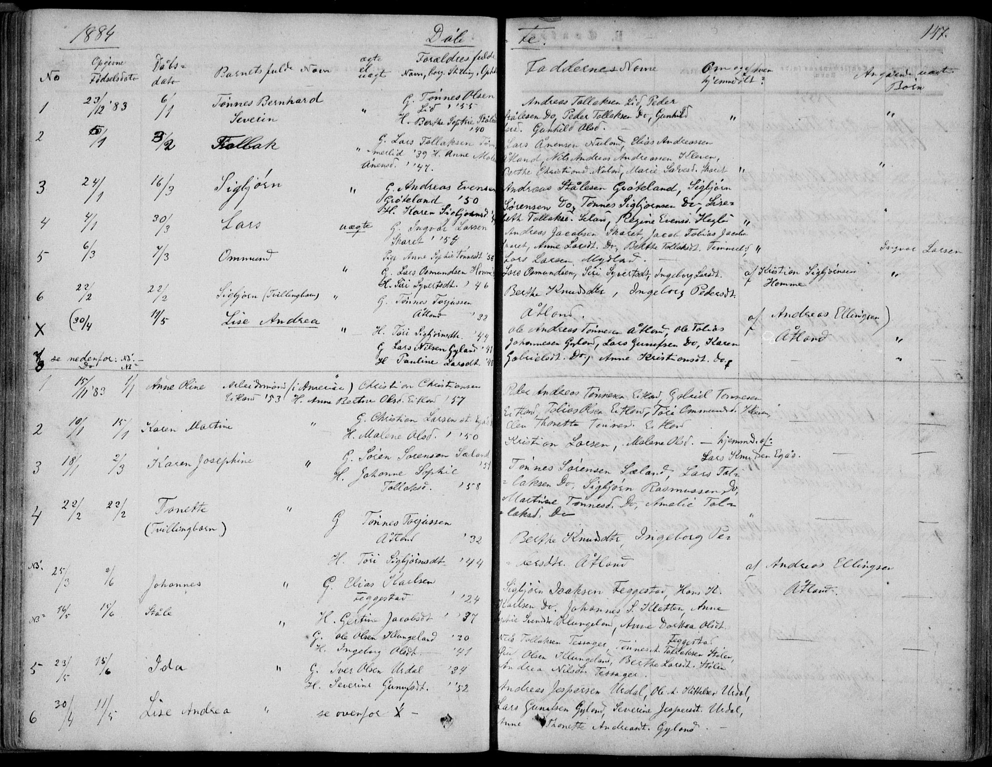 Bakke sokneprestkontor, SAK/1111-0002/F/Fa/Fab/L0002: Parish register (official) no. A 2, 1855-1884, p. 147