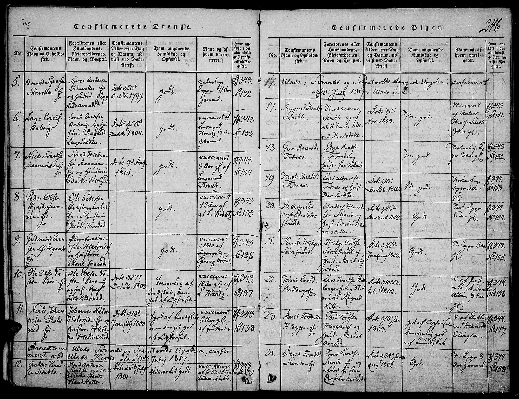 Nord-Aurdal prestekontor, SAH/PREST-132/H/Ha/Haa/L0002: Parish register (official) no. 2, 1816-1828, p. 246