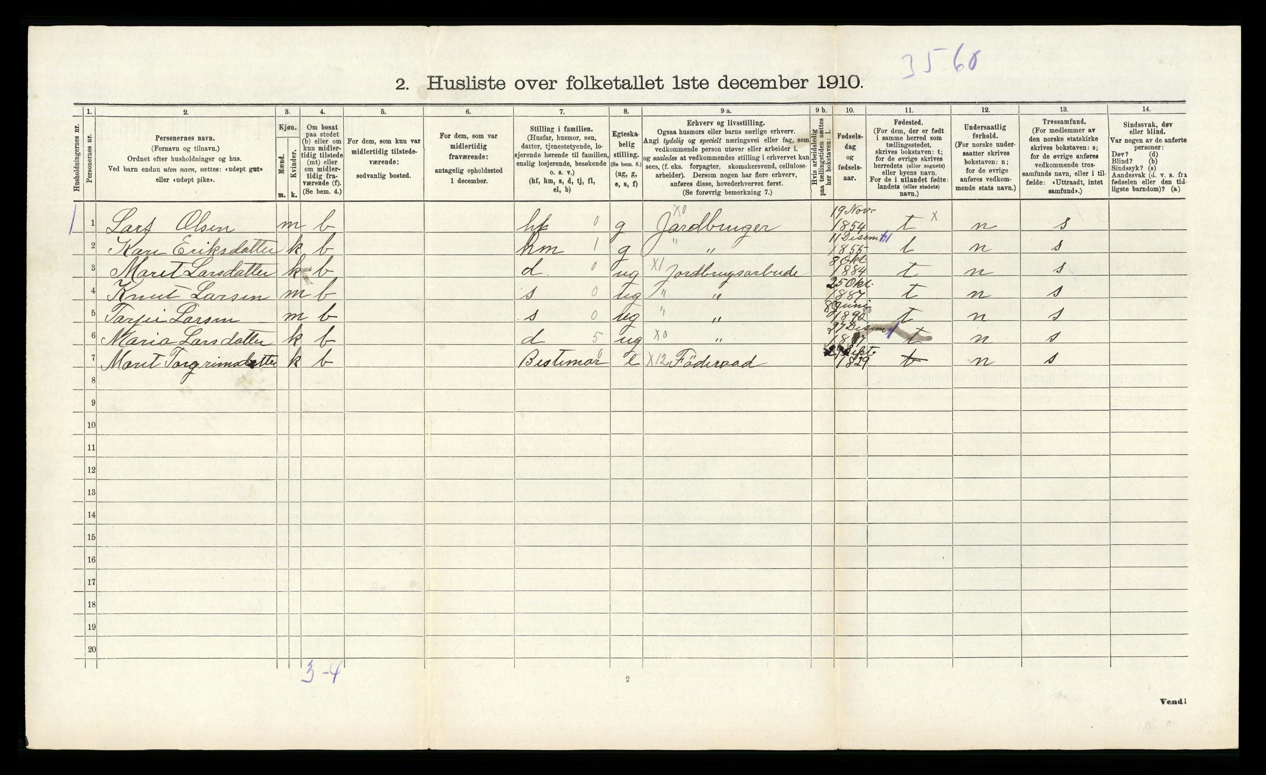 RA, 1910 census for Åseral, 1910, p. 138