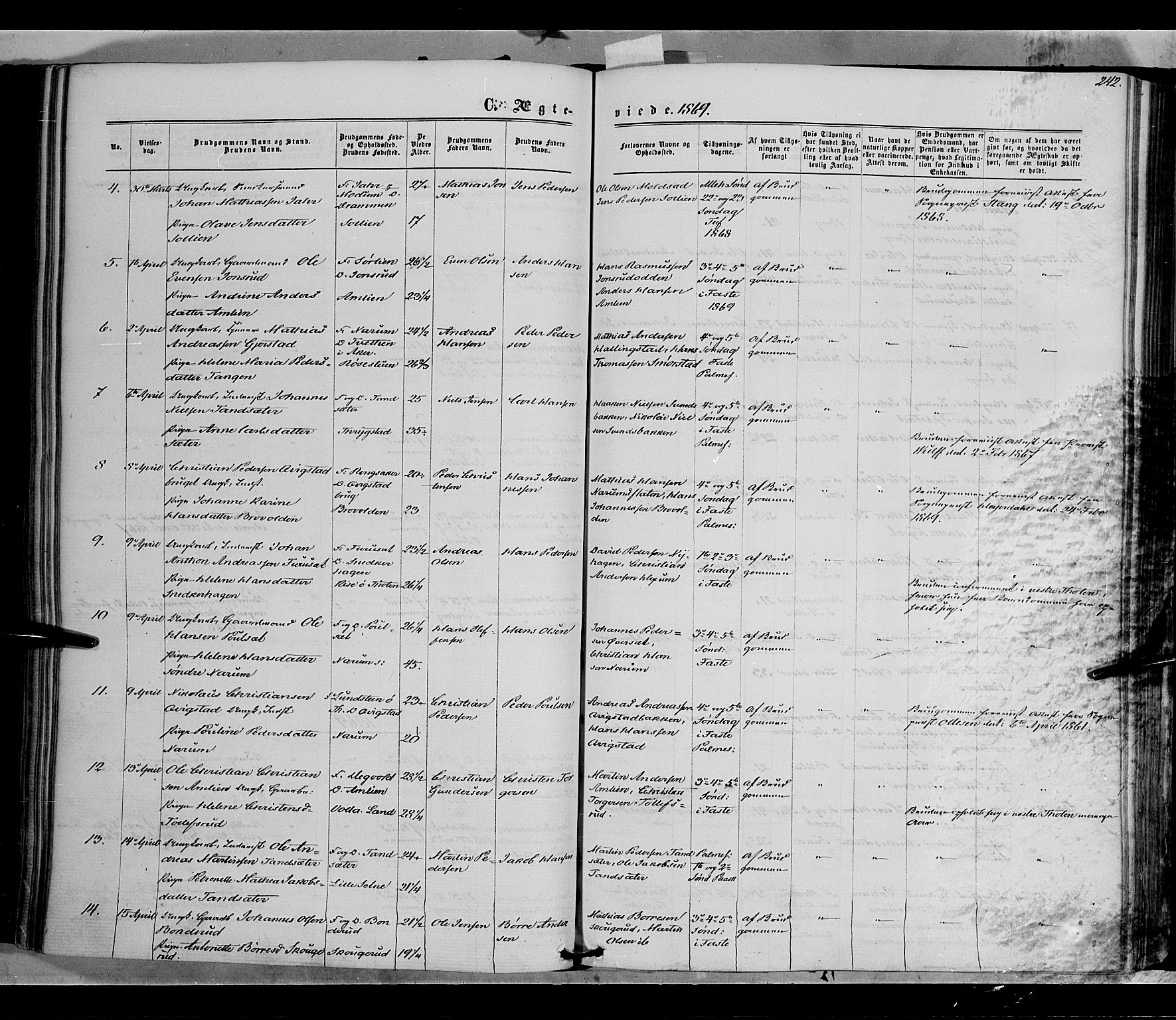 Vestre Toten prestekontor, AV/SAH-PREST-108/H/Ha/Haa/L0007: Parish register (official) no. 7, 1862-1869, p. 242