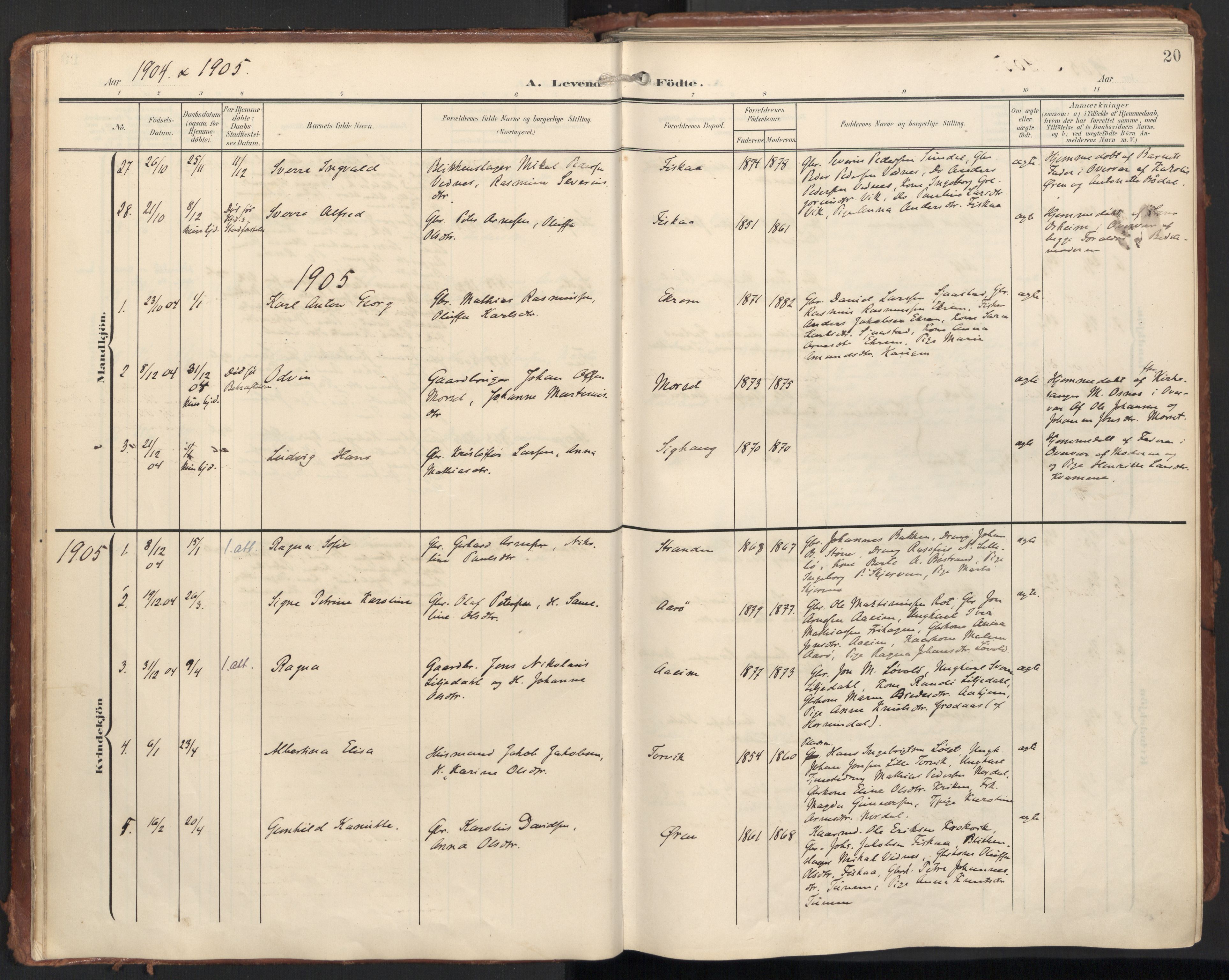 Ministerialprotokoller, klokkerbøker og fødselsregistre - Møre og Romsdal, AV/SAT-A-1454/501/L0011: Parish register (official) no. 501A11, 1902-1919, p. 20