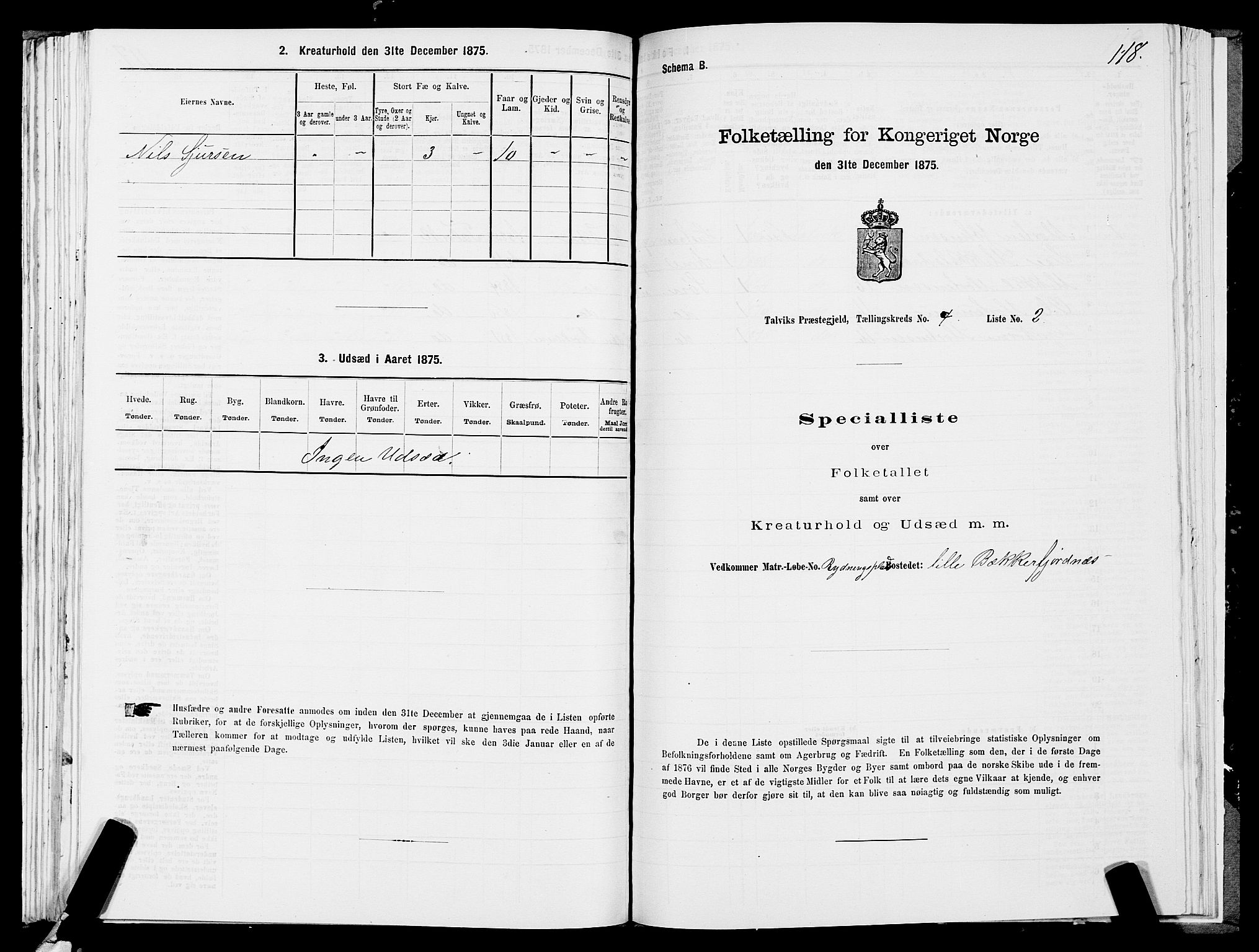 SATØ, 1875 census for 2013P Talvik, 1875, p. 2118