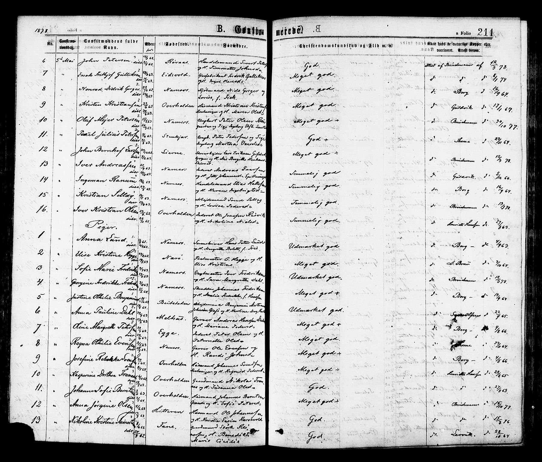 Ministerialprotokoller, klokkerbøker og fødselsregistre - Nord-Trøndelag, SAT/A-1458/768/L0572: Parish register (official) no. 768A07, 1874-1886, p. 211