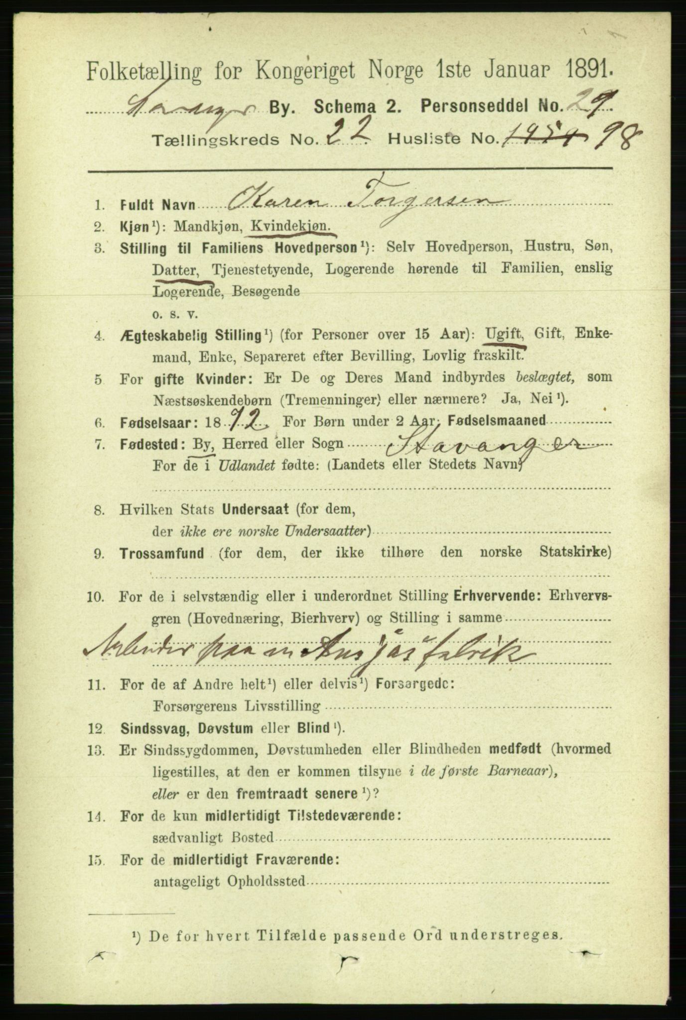 RA, 1891 census for 1103 Stavanger, 1891, p. 25245