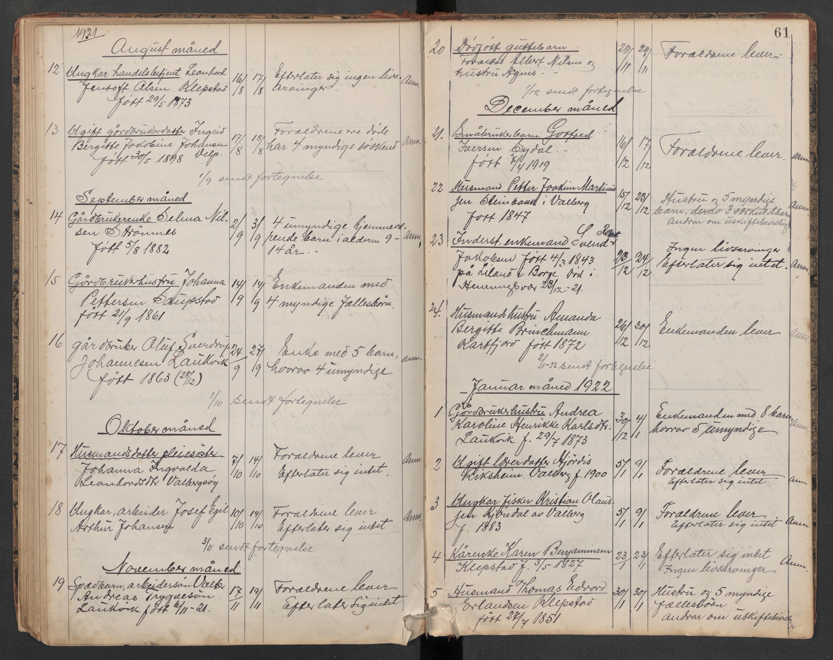 Gimsøy og Valberg lensmannskontor, AV/SAT-A-5687/1/02/L0001: 2.01.01 - Dødsfallsprotokoll, 1887-1925, p. 61
