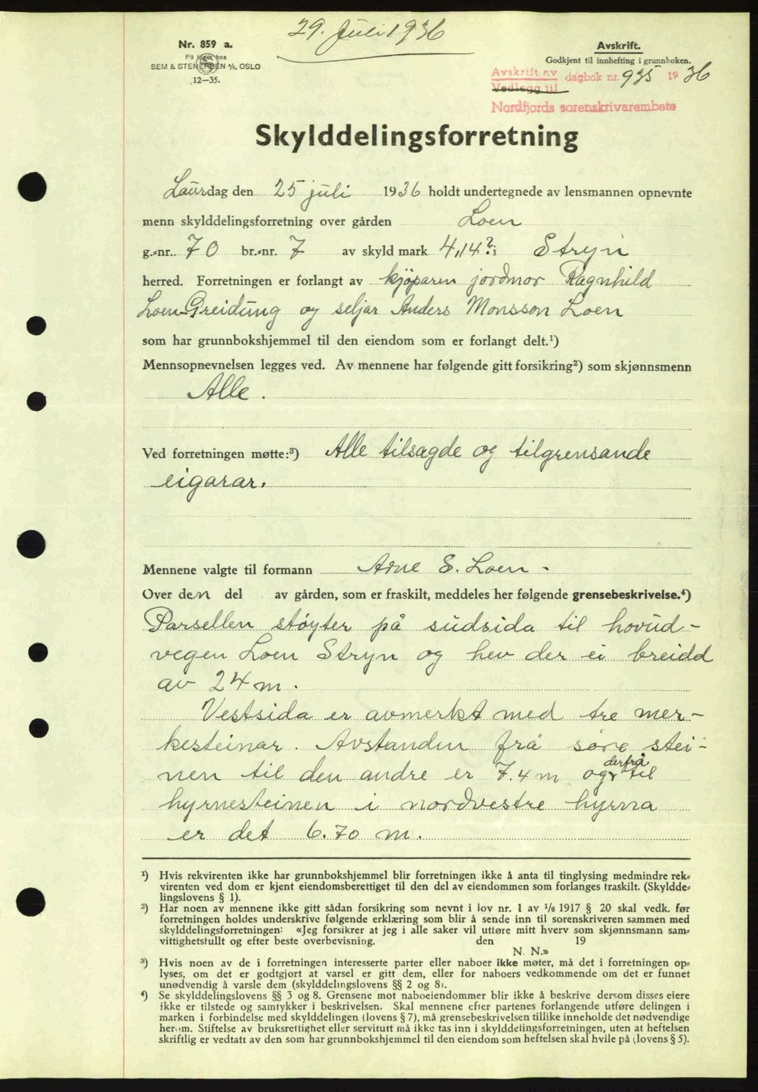 Nordfjord sorenskriveri, SAB/A-2801/02/02b/02bj/L0001: Mortgage book no. A1, 1936-1937, Diary no: : 935/1936