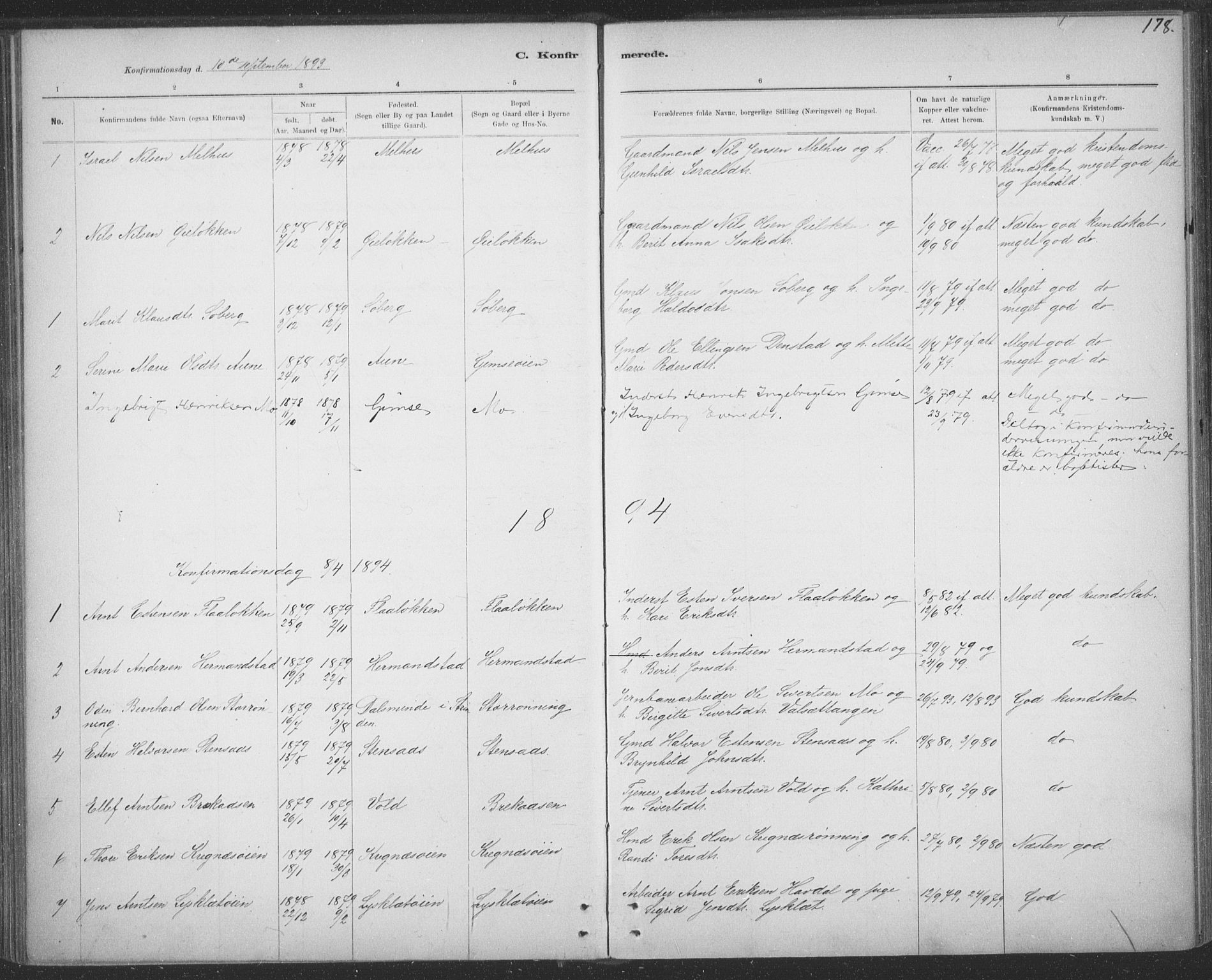 Ministerialprotokoller, klokkerbøker og fødselsregistre - Sør-Trøndelag, SAT/A-1456/691/L1085: Parish register (official) no. 691A17, 1887-1908, p. 178
