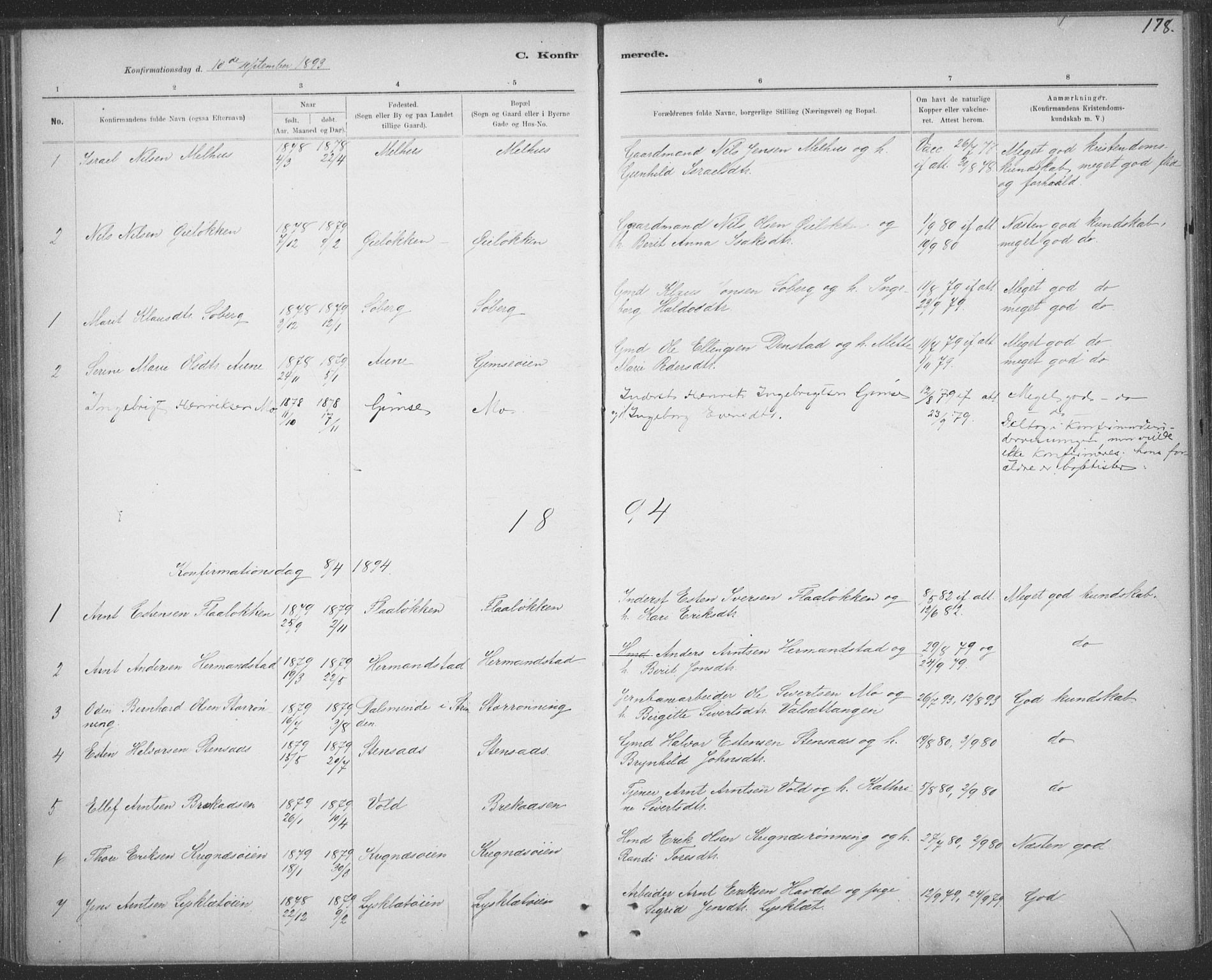 Ministerialprotokoller, klokkerbøker og fødselsregistre - Sør-Trøndelag, AV/SAT-A-1456/691/L1085: Parish register (official) no. 691A17, 1887-1908, p. 178