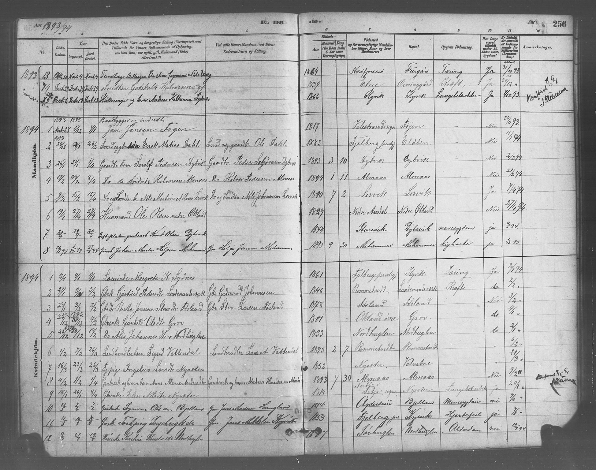 Stord sokneprestembete, SAB/A-78201/H/Hab: Parish register (copy) no. A 2, 1879-1909, p. 256