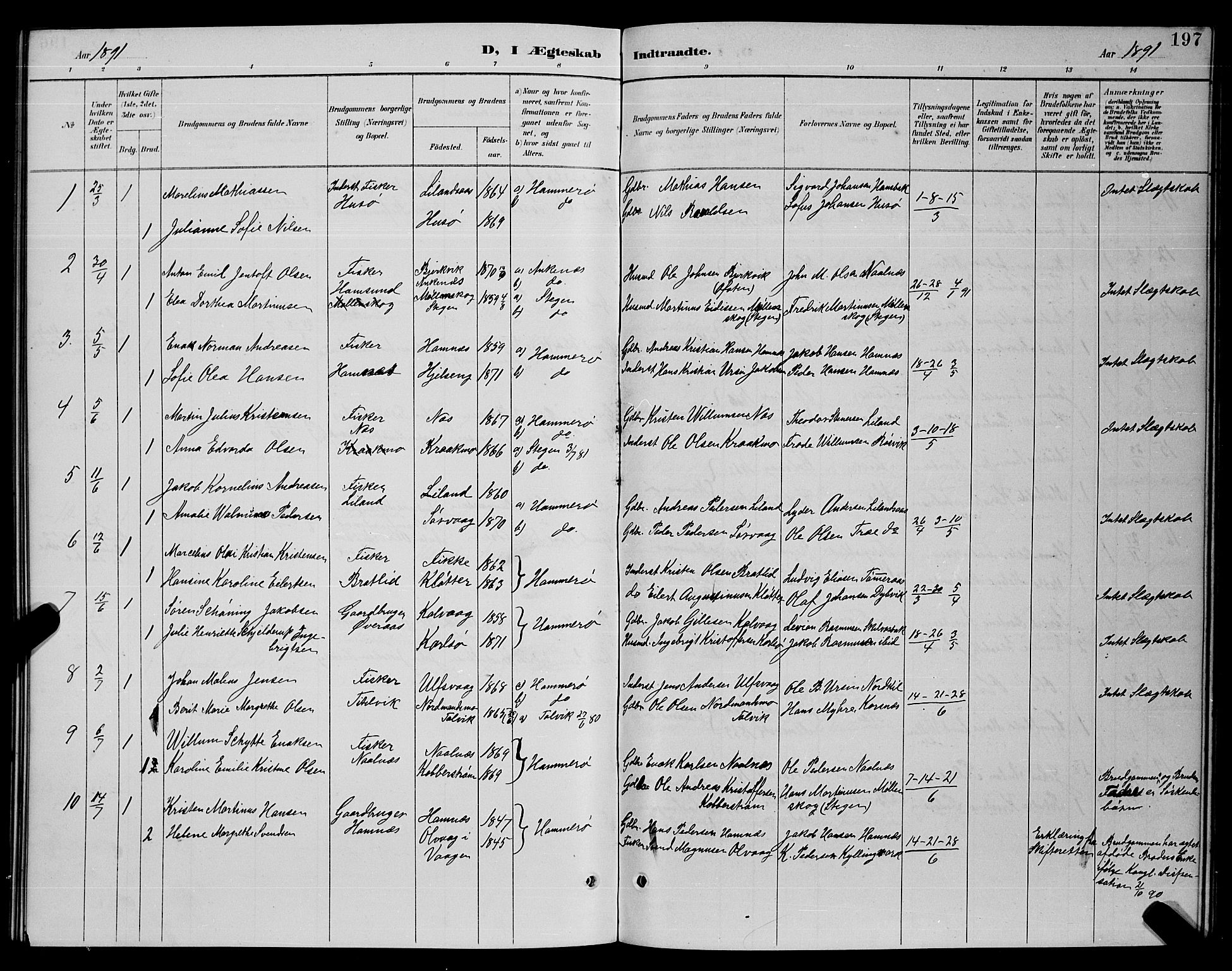Ministerialprotokoller, klokkerbøker og fødselsregistre - Nordland, SAT/A-1459/859/L0859: Parish register (copy) no. 859C05, 1887-1898, p. 197