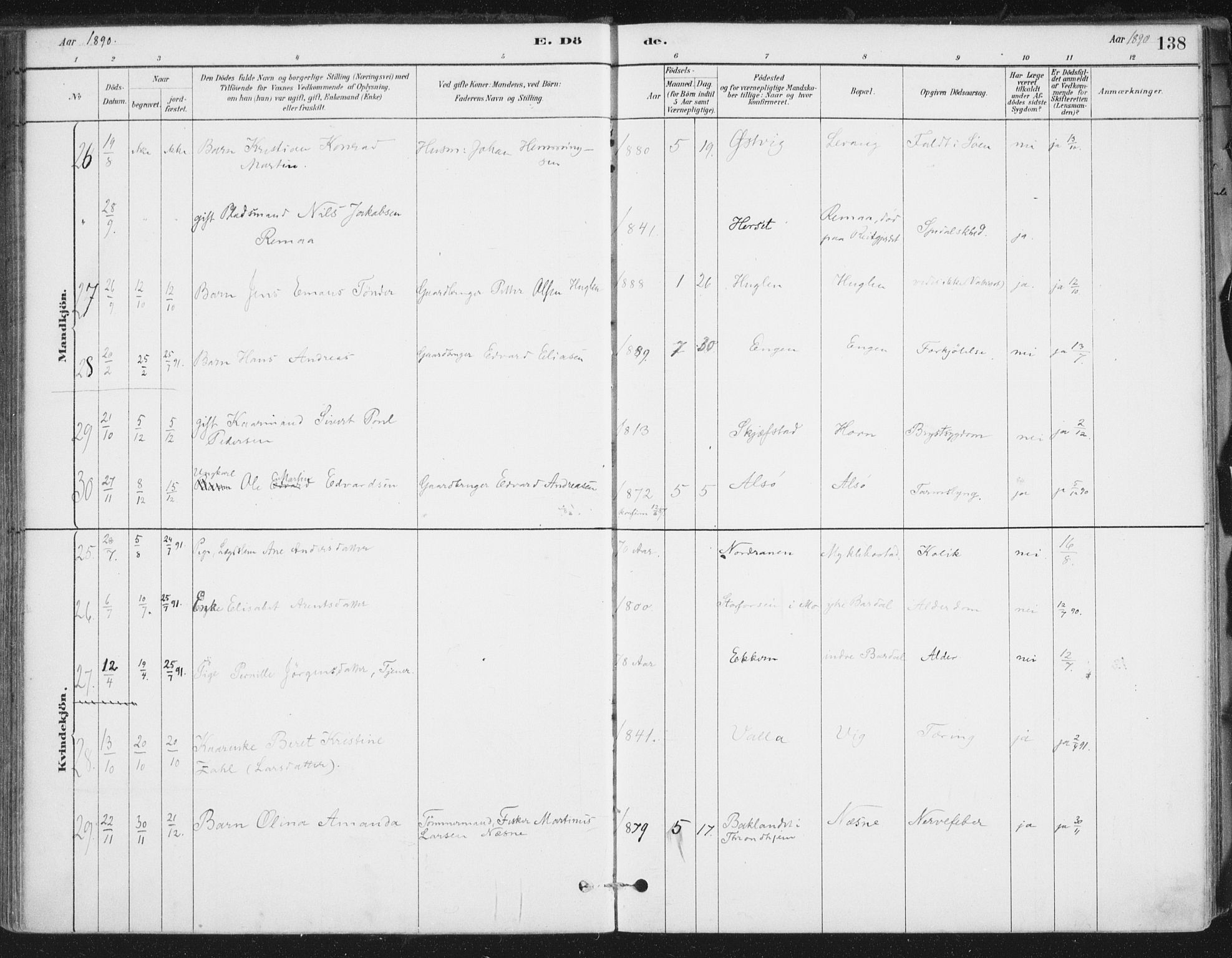 Ministerialprotokoller, klokkerbøker og fødselsregistre - Nordland, AV/SAT-A-1459/838/L0553: Parish register (official) no. 838A11, 1880-1910, p. 138