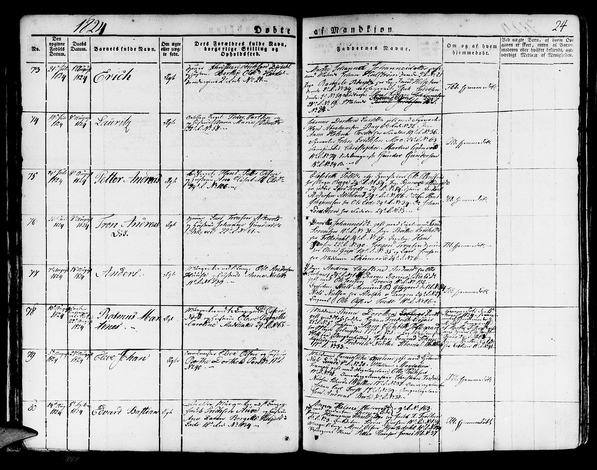 Korskirken sokneprestembete, AV/SAB-A-76101/H/Haa/L0014: Parish register (official) no. A 14, 1823-1835, p. 24