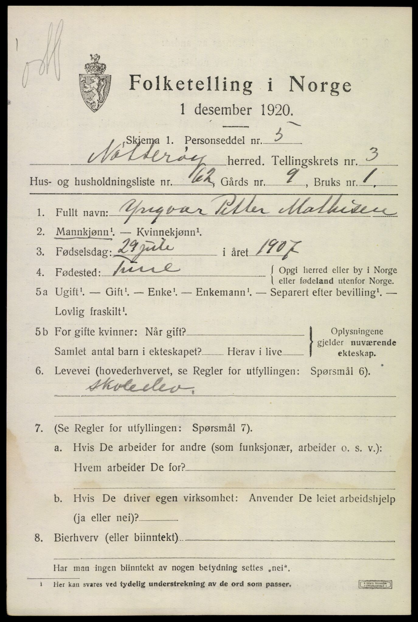 SAKO, 1920 census for Nøtterøy, 1920, p. 6207