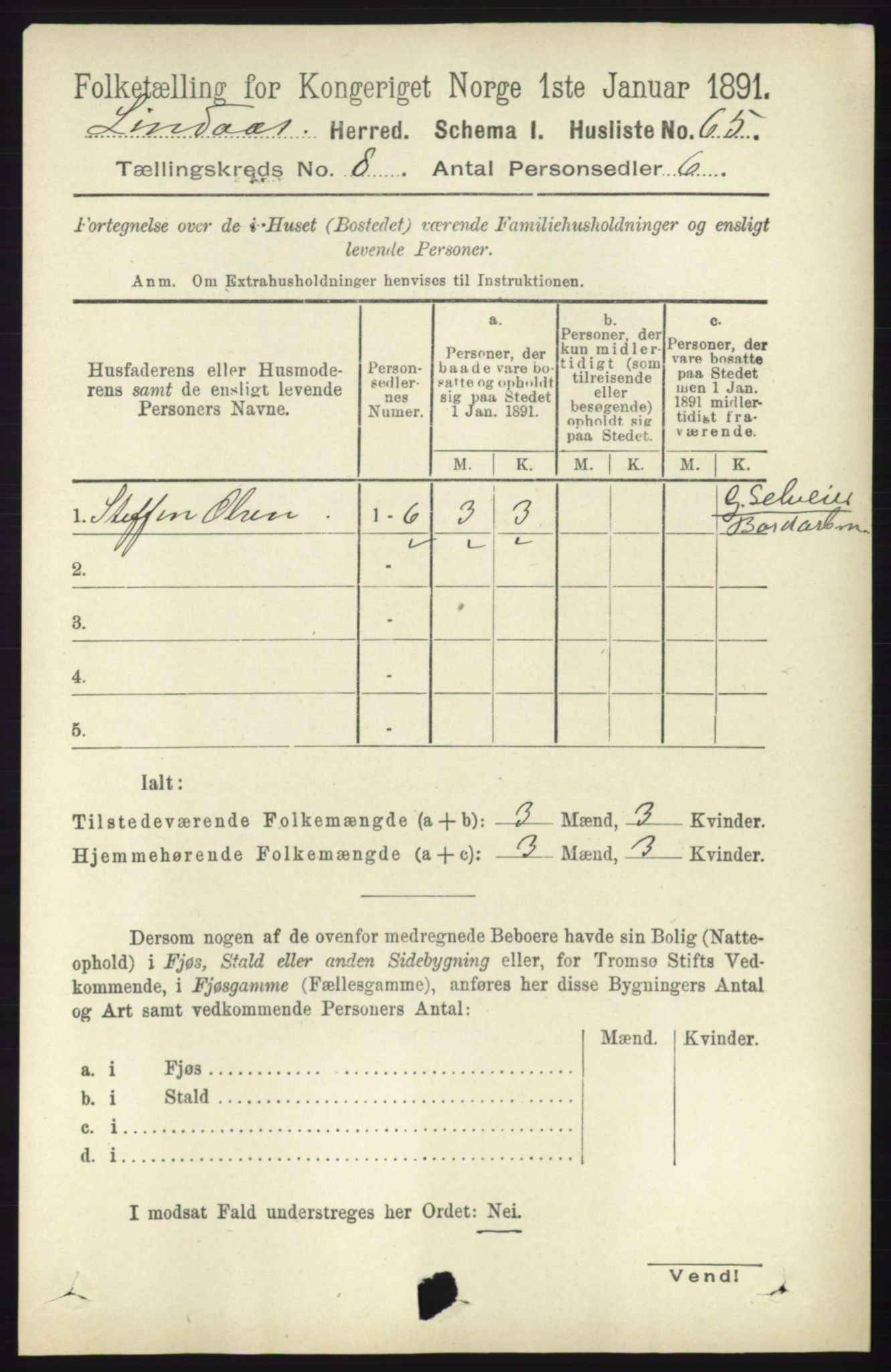 RA, 1891 census for 1263 Lindås, 1891, p. 2418