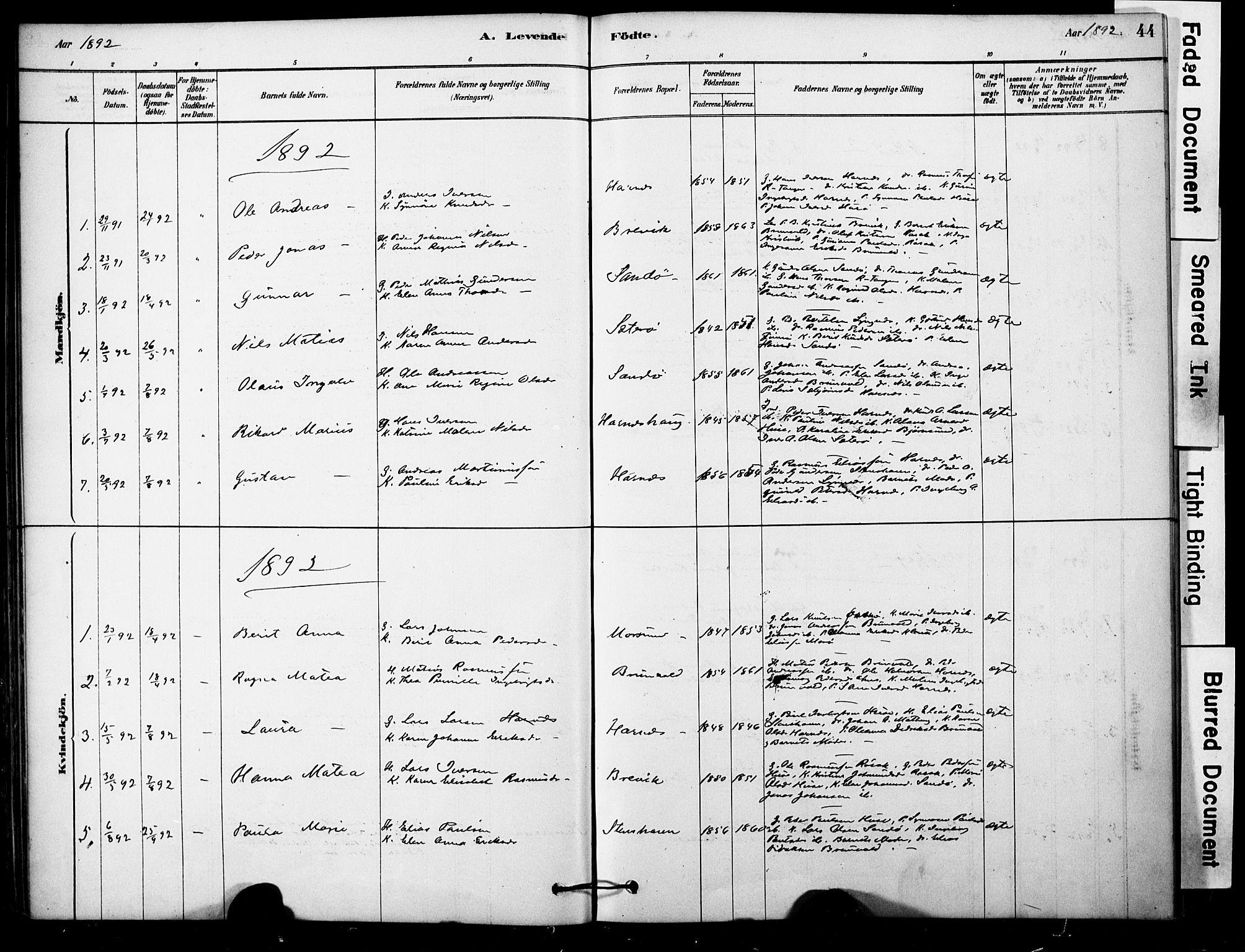 Ministerialprotokoller, klokkerbøker og fødselsregistre - Møre og Romsdal, AV/SAT-A-1454/561/L0729: Parish register (official) no. 561A03, 1878-1900, p. 44