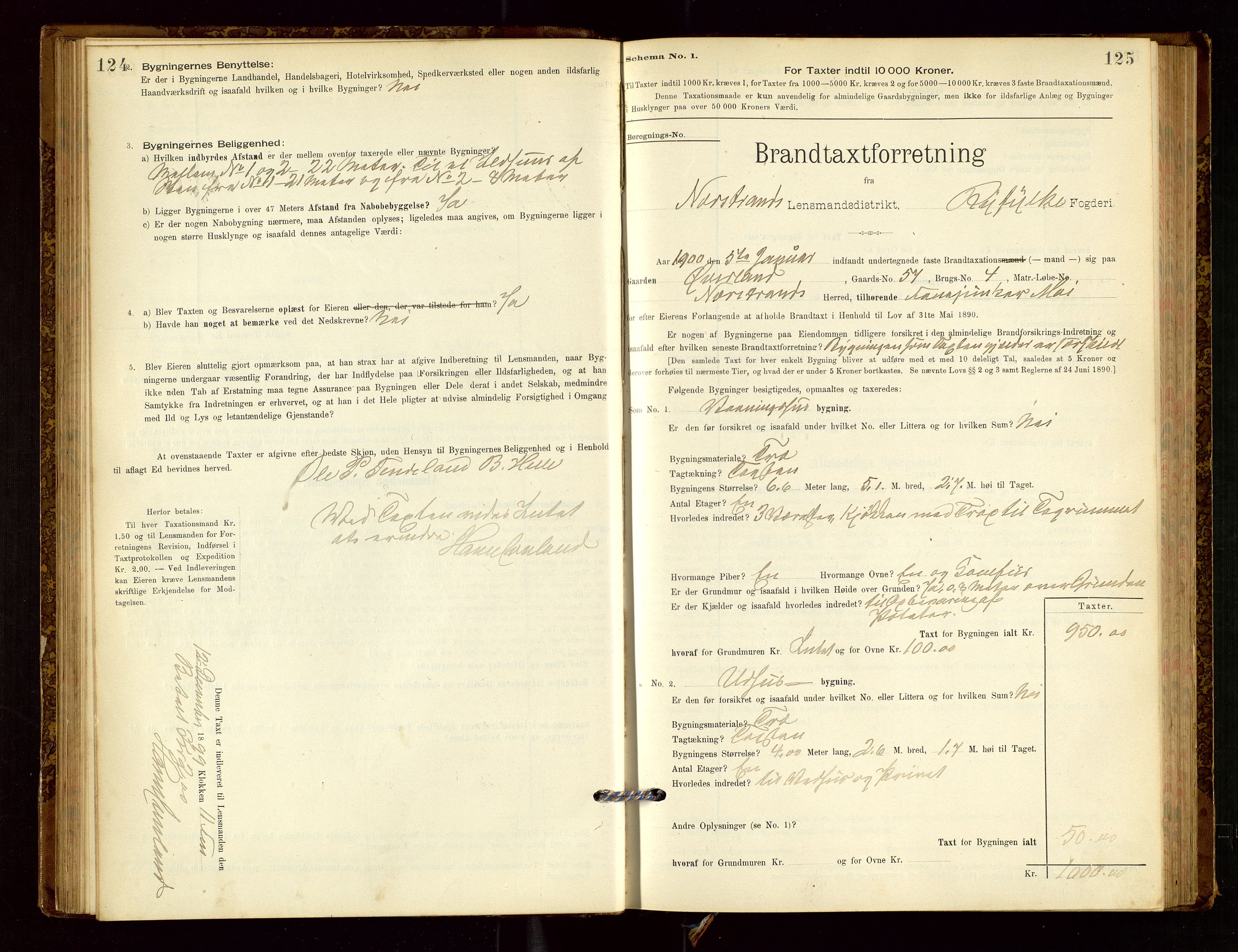 Nedstrand lensmannskontor, SAST/A-100236/Gob/L0001: "Brandtaxationsprotokol for Nerstrand Lensmandsdistrikt Ryfylke fogderi", 1895-1915, p. 124-125