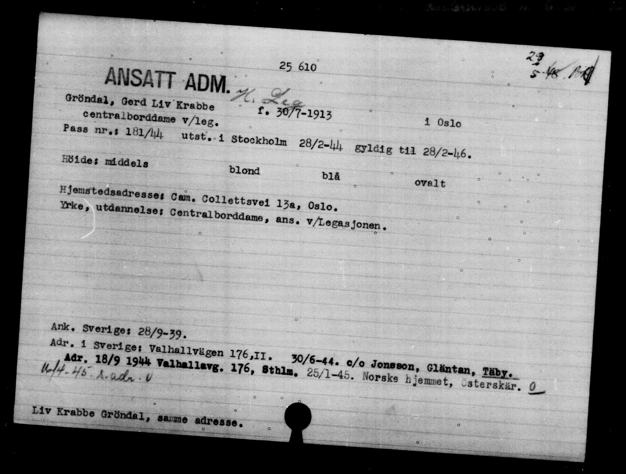 Utenriksstasjonene, Legasjonen i Stockholm, Flyktningkontoret, AV/RA-S-6753/V/Va/L0011: Kjesäterkartoteket, flyktninger med registreringsnr. 25300-28349, 1940-1945, p. 324