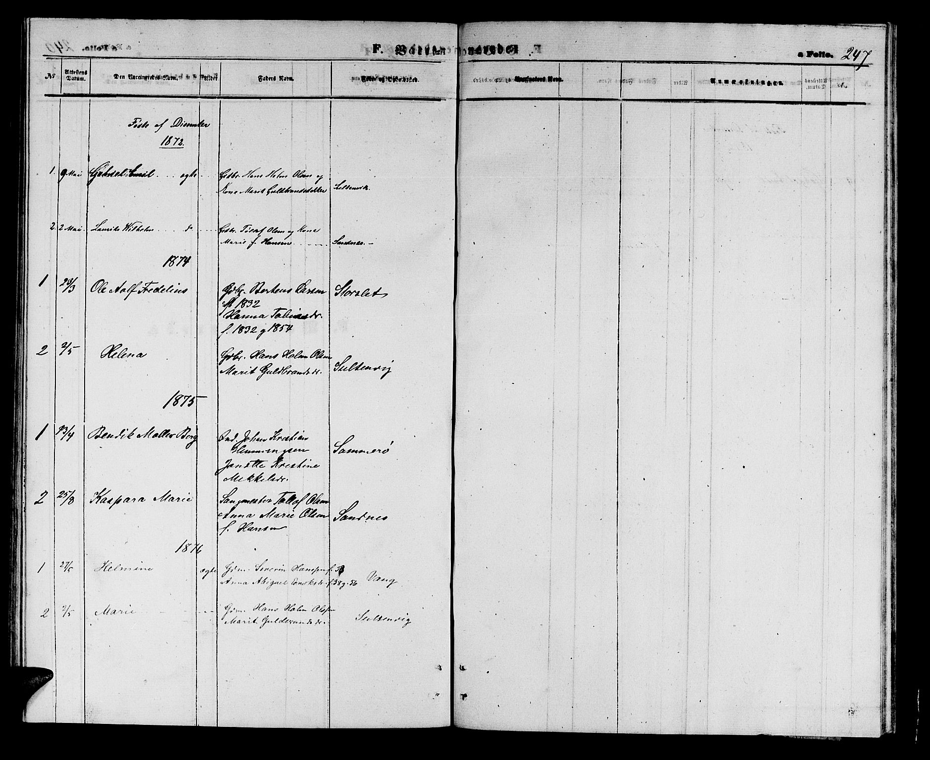 Lenvik sokneprestembete, SATØ/S-1310/H/Ha/Hab/L0005klokker: Parish register (copy) no. 5, 1870-1880, p. 247