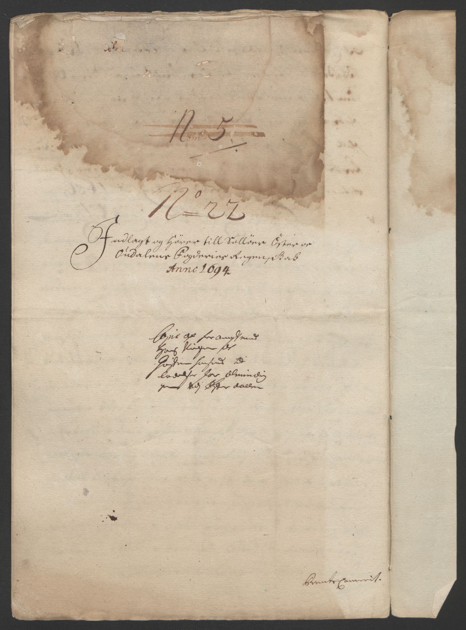 Rentekammeret inntil 1814, Reviderte regnskaper, Fogderegnskap, RA/EA-4092/R13/L0832: Fogderegnskap Solør, Odal og Østerdal, 1694, p. 315
