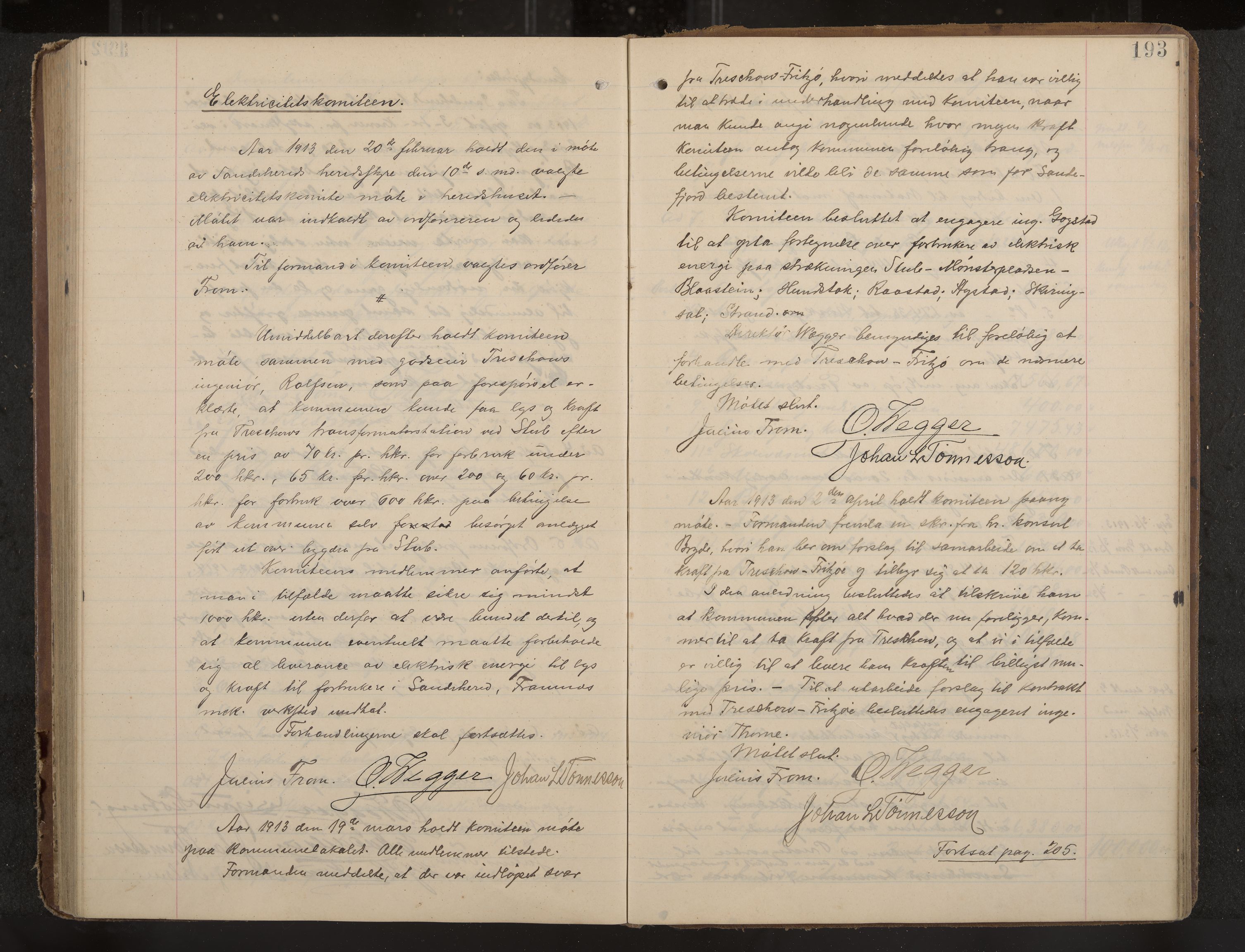 Sandar formannskap og sentraladministrasjon, IKAK/0724021/A/Aa/L0004: Møtebok med register, 1907-1914, p. 193