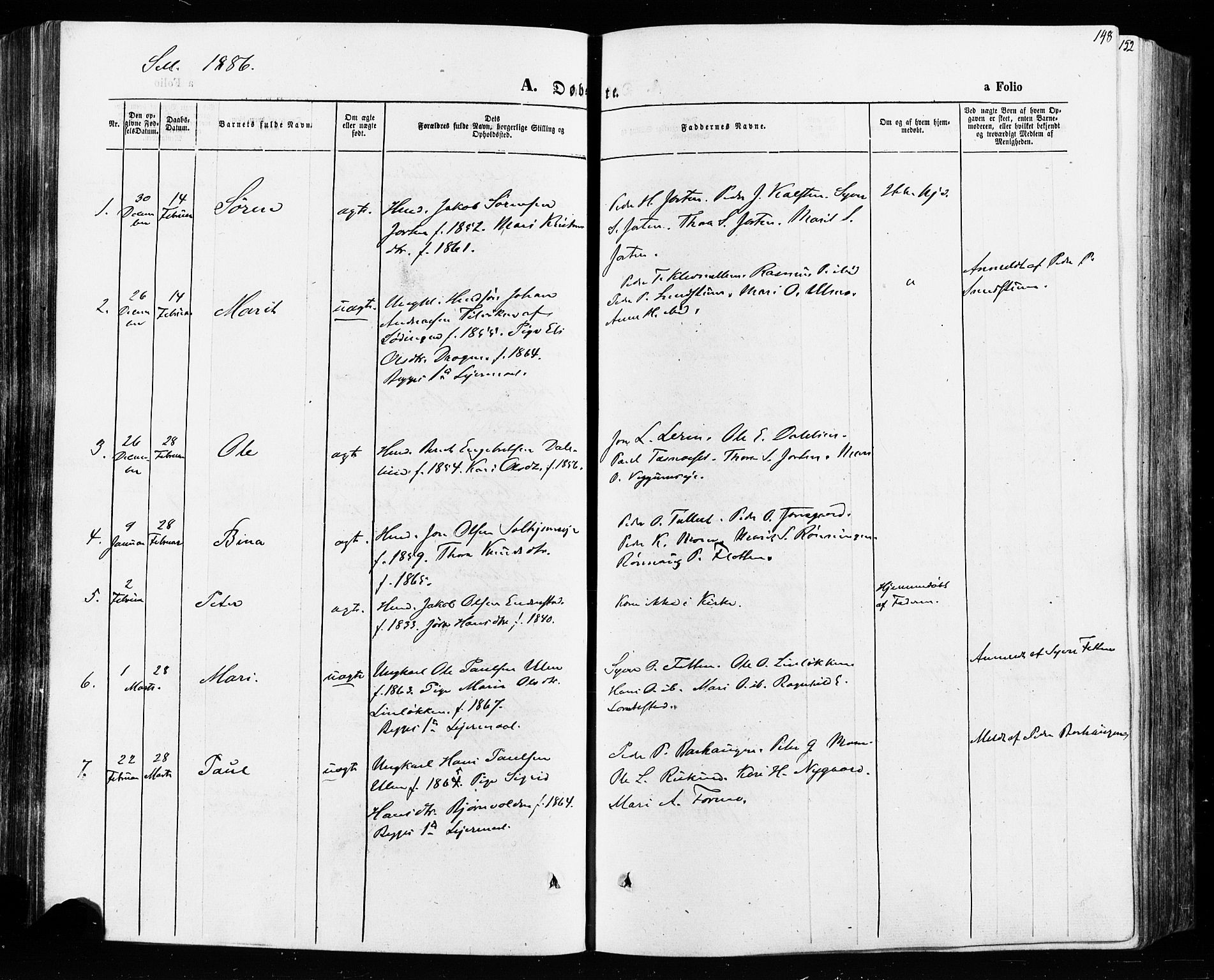 Vågå prestekontor, AV/SAH-PREST-076/H/Ha/Haa/L0007: Parish register (official) no. 7 /3, 1872-1886, p. 148