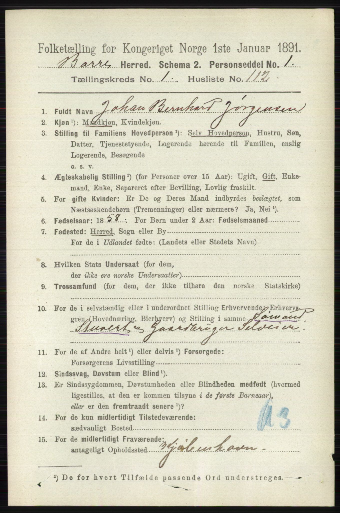 RA, 1891 census for 0717 Borre, 1891, p. 741