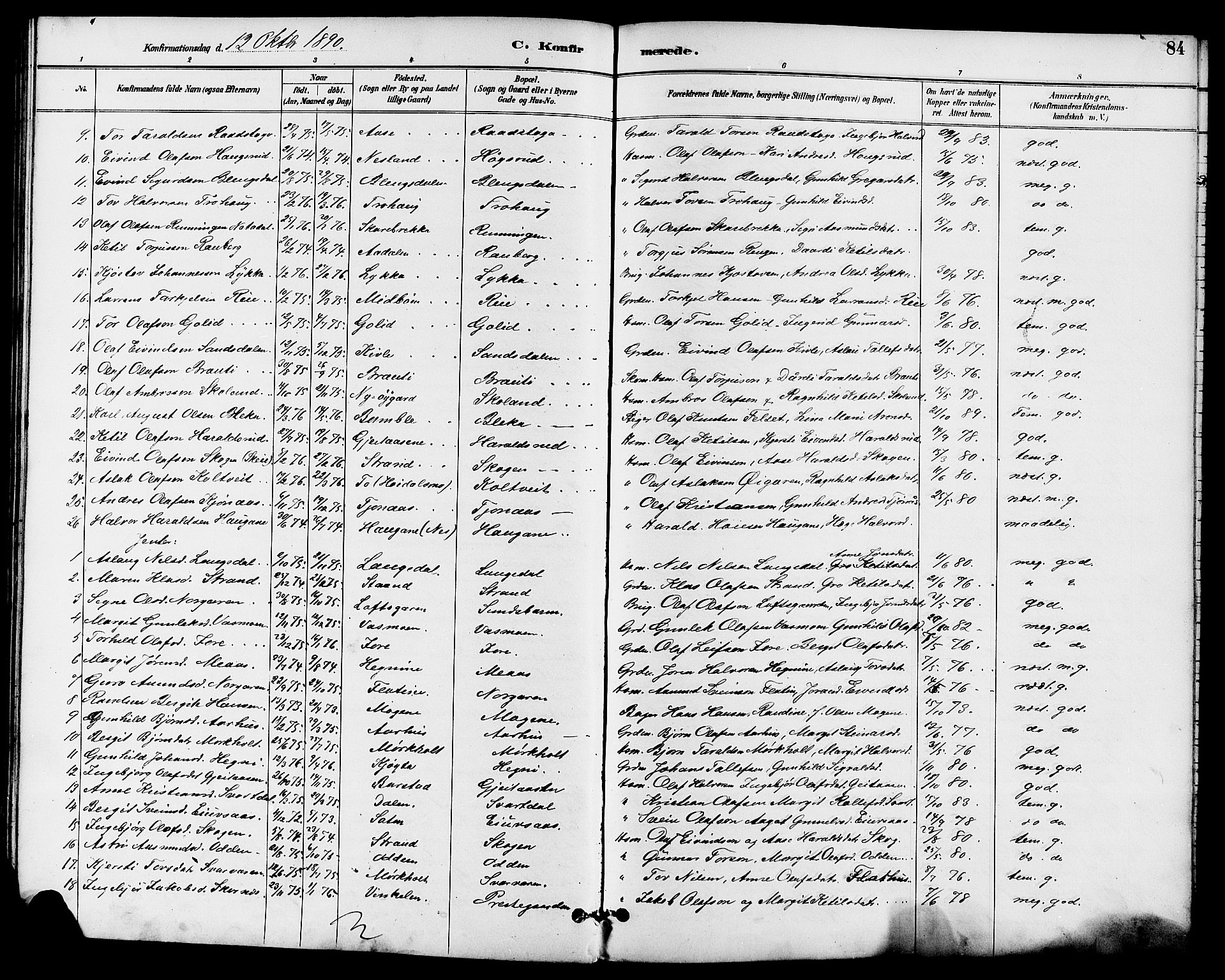 Seljord kirkebøker, SAKO/A-20/G/Ga/L0005: Parish register (copy) no. I 5, 1887-1914, p. 84