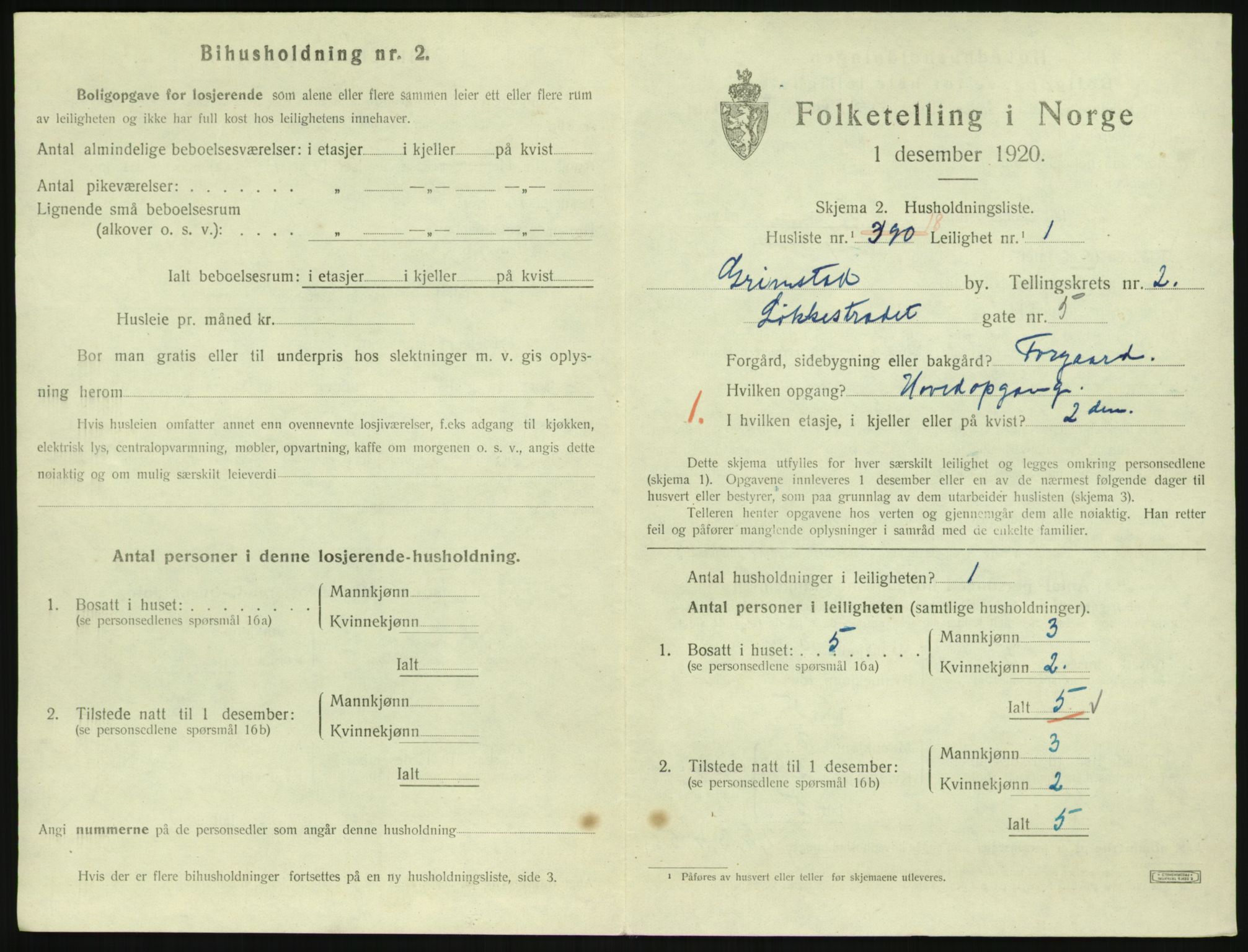 SAK, 1920 census for Grimstad, 1920, p. 1317