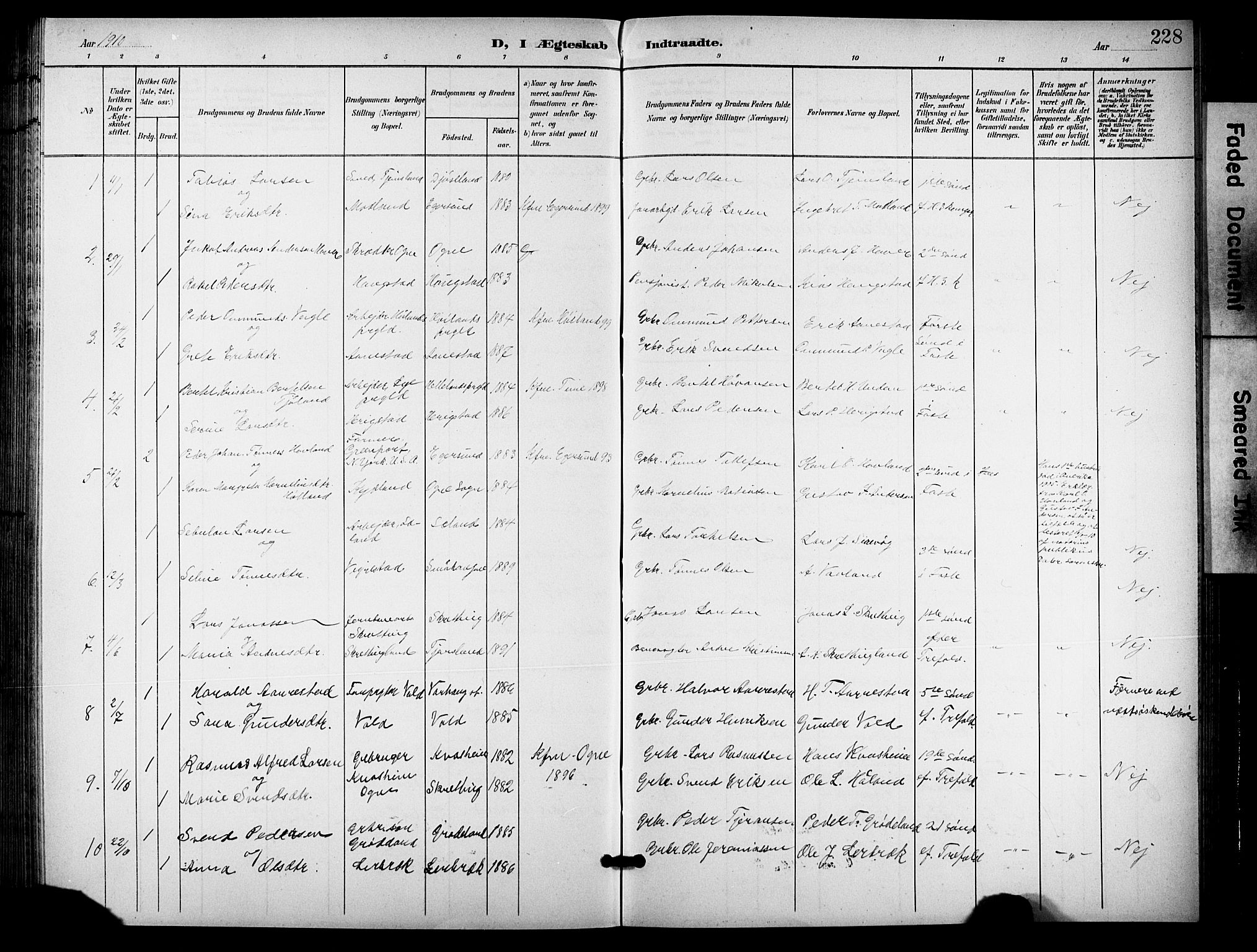 Hå sokneprestkontor, SAST/A-101801/001/30BB/L0006: Parish register (copy) no. B 6, 1900-1924, p. 228