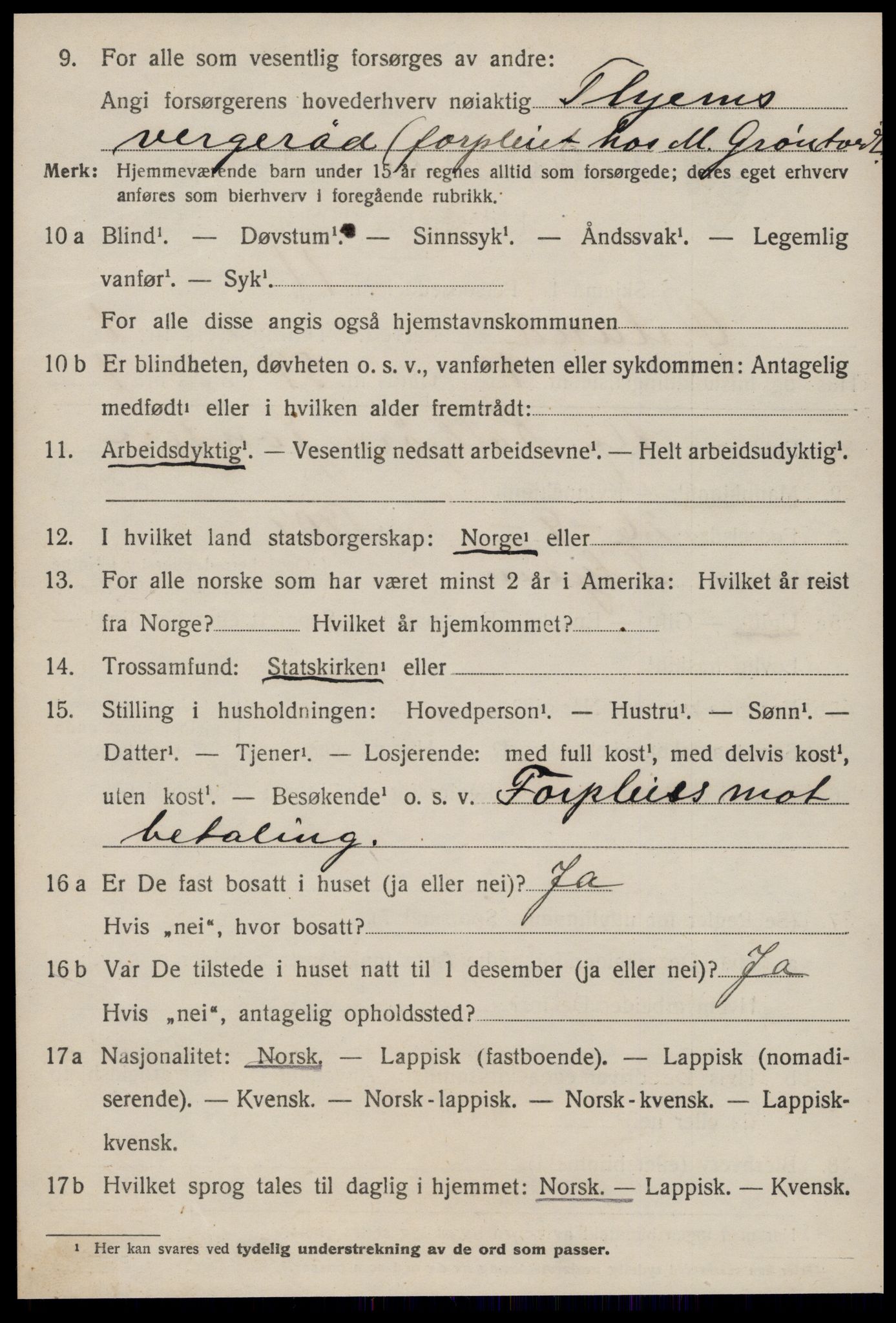 SAT, 1920 census for Ørland, 1920, p. 1364