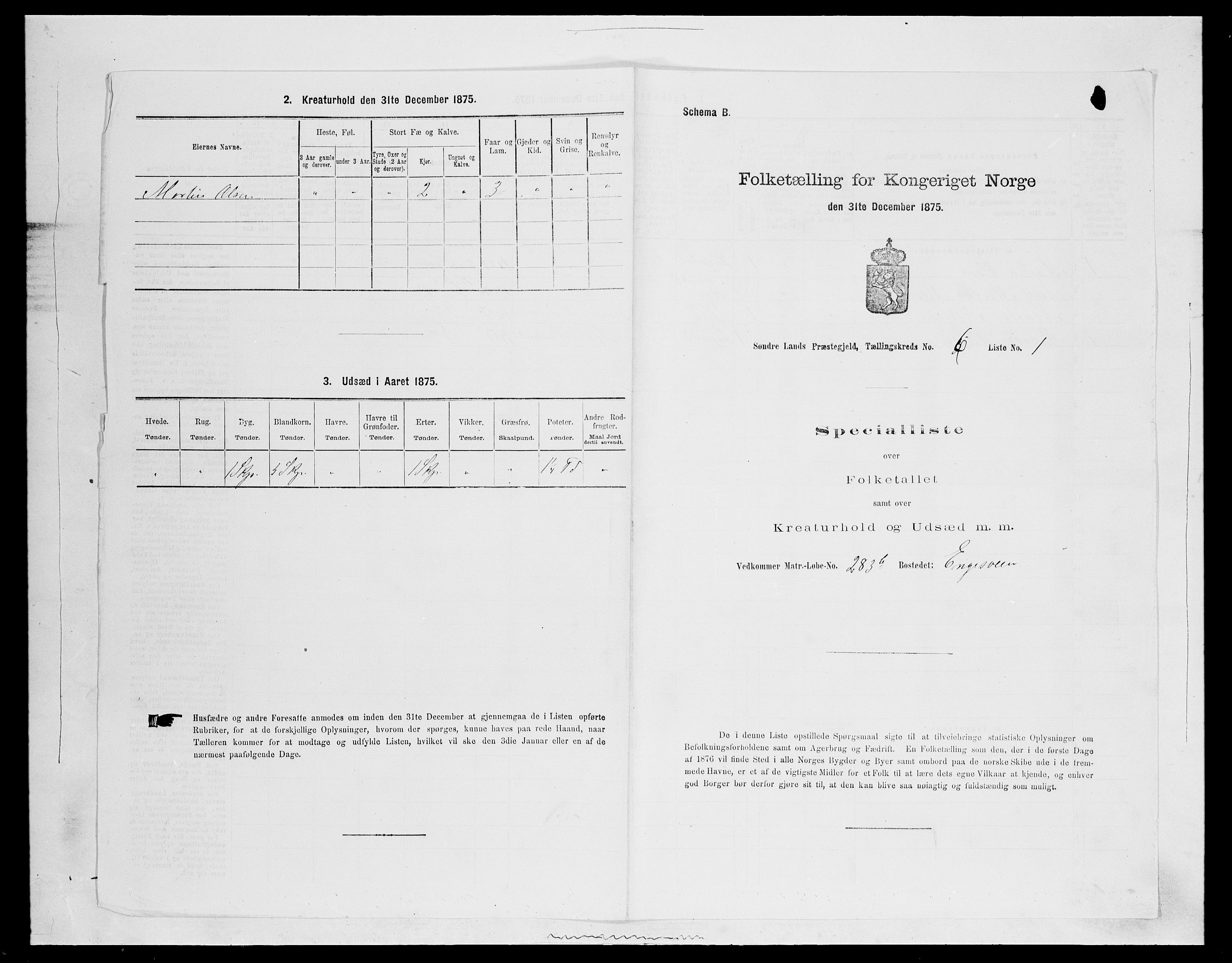 SAH, 1875 census for 0536P Søndre Land, 1875, p. 863