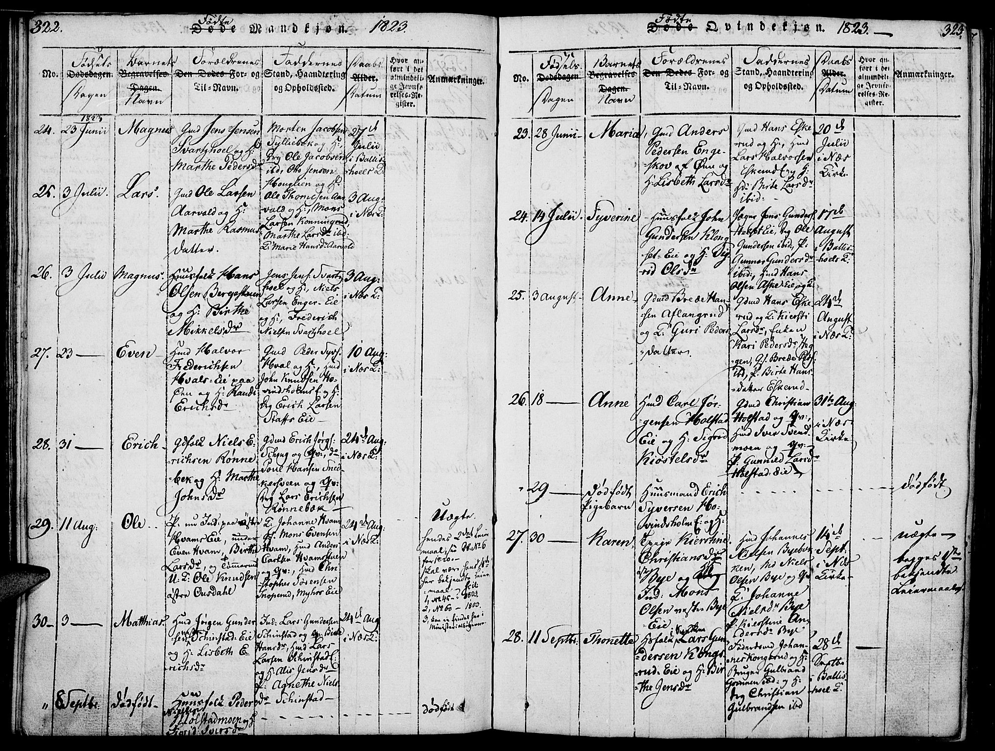 Nes prestekontor, Hedmark, SAH/PREST-020/K/Ka/L0002: Parish register (official) no. 2, 1813-1827, p. 322-323