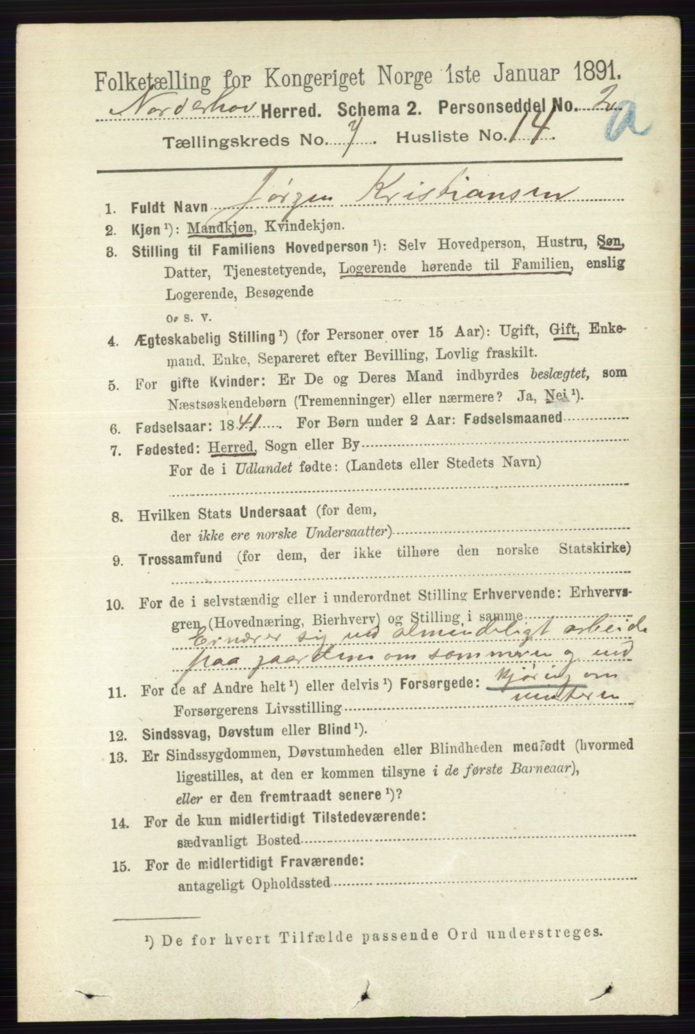 RA, 1891 census for 0613 Norderhov, 1891, p. 4556