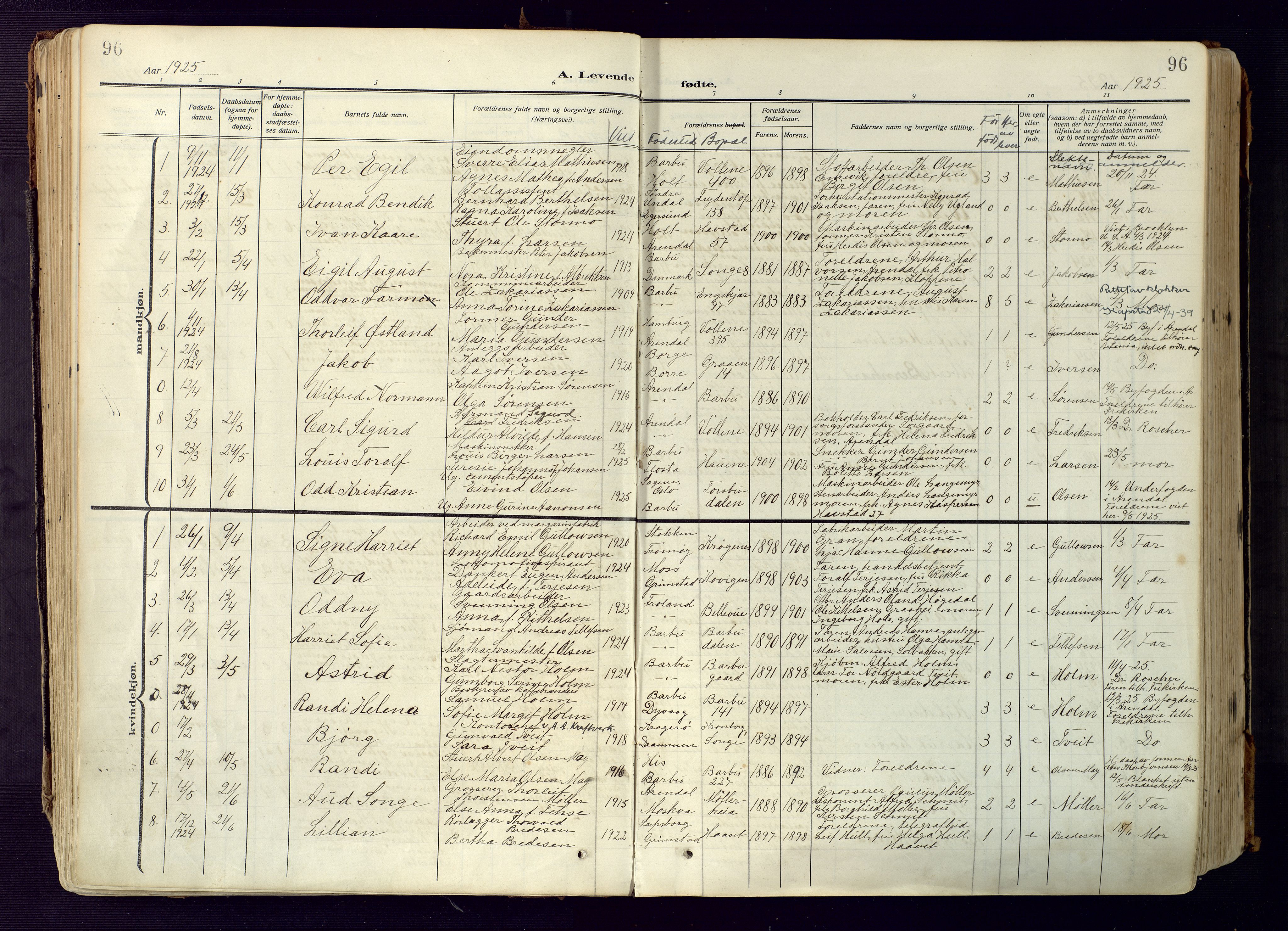 Barbu sokneprestkontor, SAK/1111-0003/F/Fa/L0006: Parish register (official) no. A 6, 1910-1929, p. 96