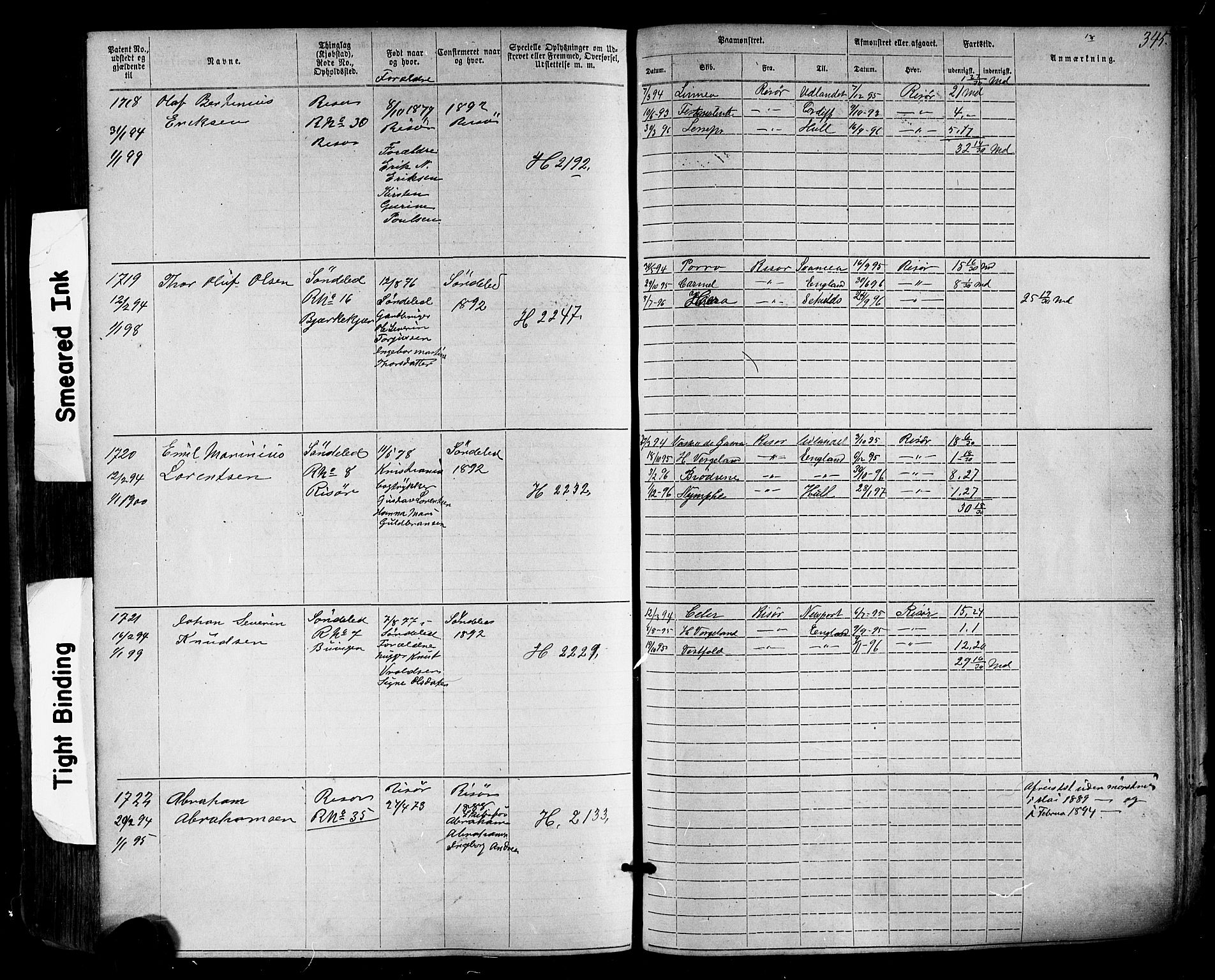 Risør mønstringskrets, AV/SAK-2031-0010/F/Fa/L0003: Annotasjonsrulle nr 1-1913 med register, T-7, 1863-1899, p. 287