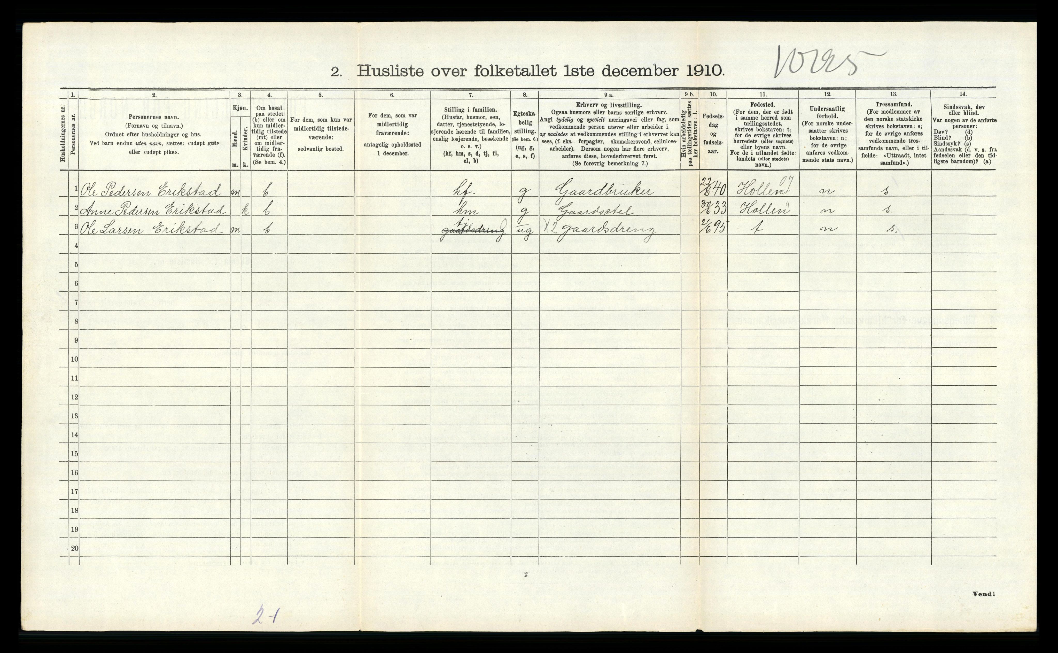 RA, 1910 census for Solum, 1910, p. 2304