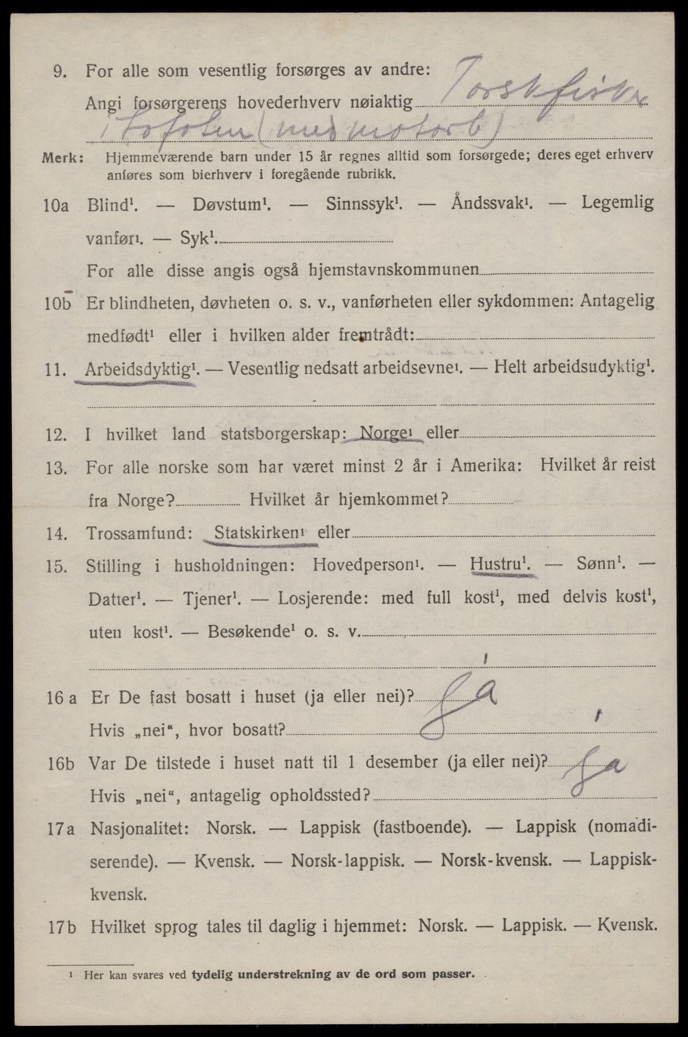 SAT, 1920 census for Flakstad, 1920, p. 2138