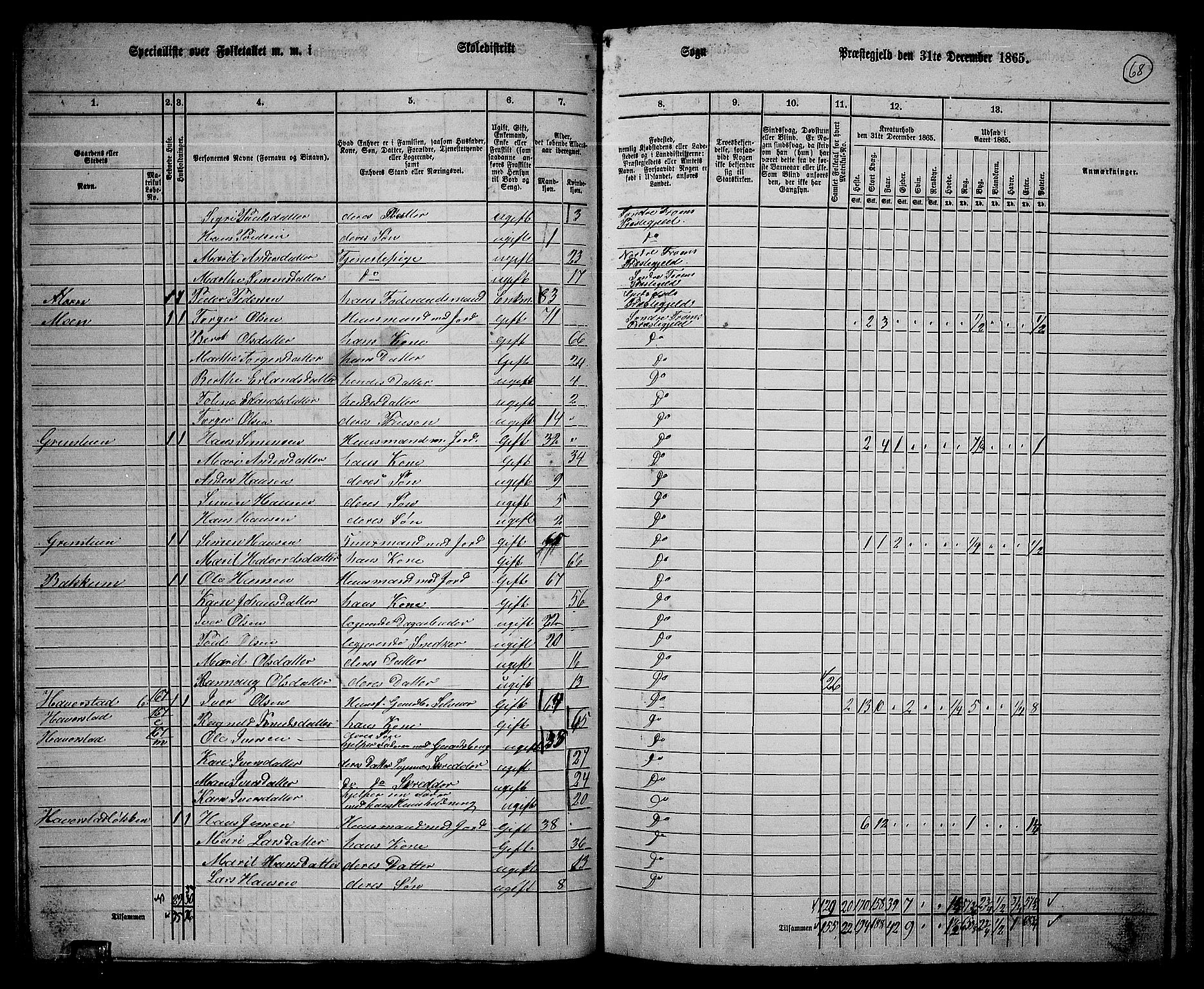 RA, 1865 census for Sør-Fron, 1865, p. 55