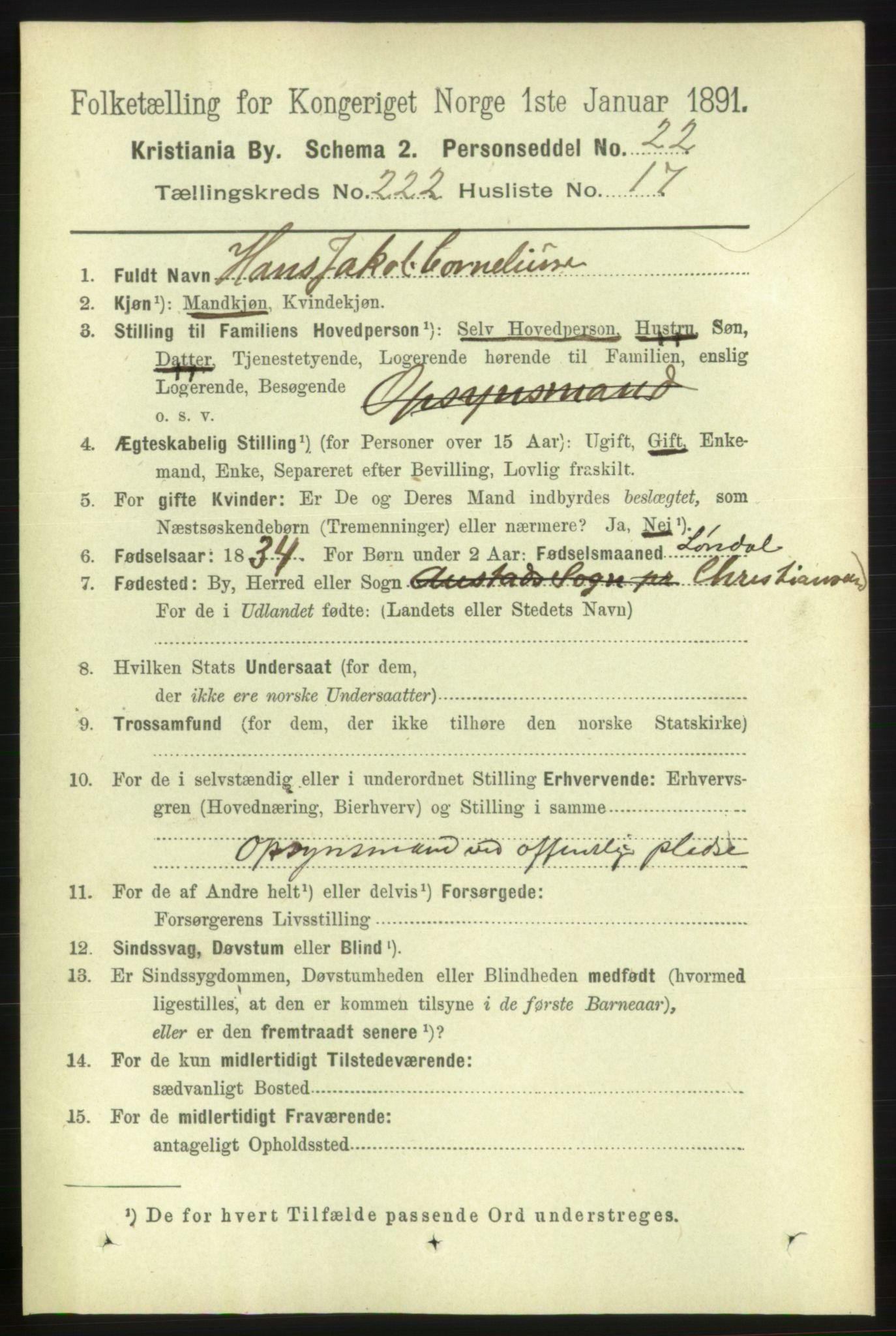 RA, 1891 census for 0301 Kristiania, 1891, p. 133734