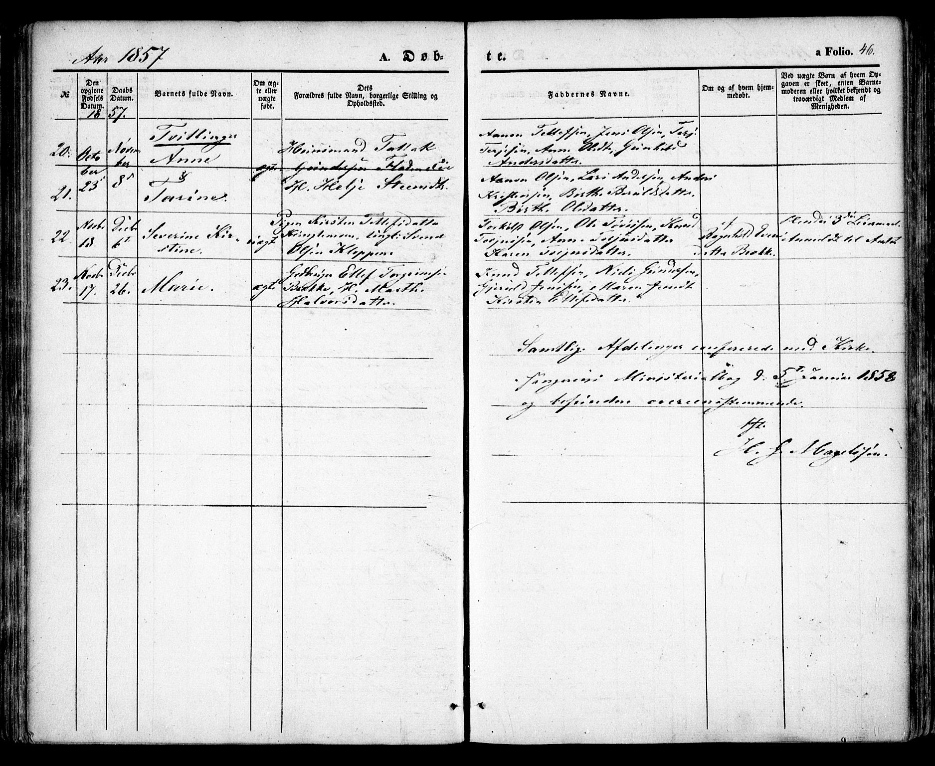 Austre Moland sokneprestkontor, SAK/1111-0001/F/Fa/Faa/L0007: Parish register (official) no. A 7, 1847-1857, p. 46