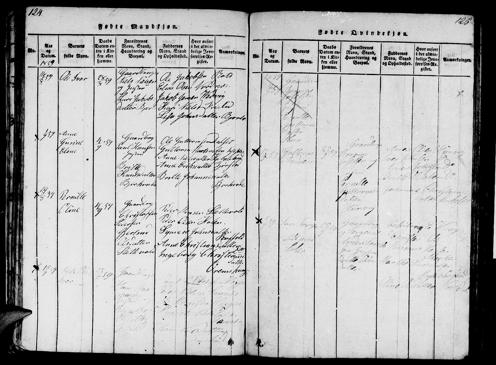 Eid sokneprestembete, AV/SAB-A-82301/H/Hab/Haba/L0001: Parish register (copy) no. A 1, 1816-1862, p. 124-125